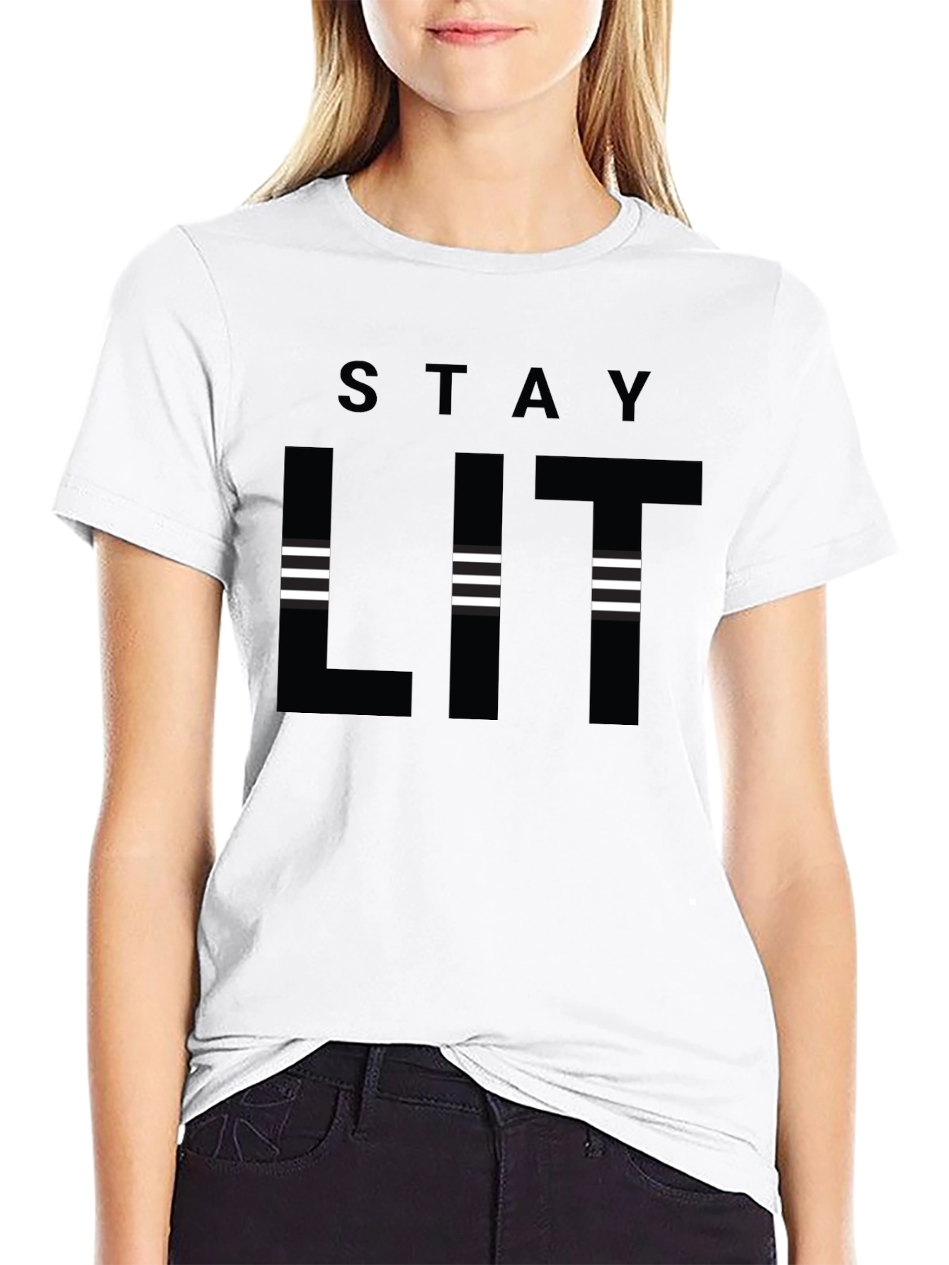 Black Stay Lit Black Graphic T-Shirt - Trendy Casual Wear view 9