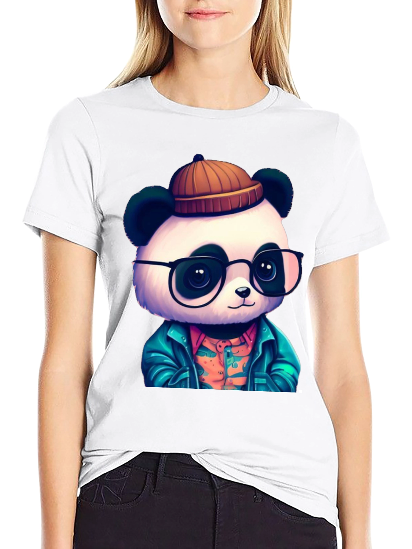 Black Cool Panda Graphic Tee - Black Cotton T-Shirt view 9