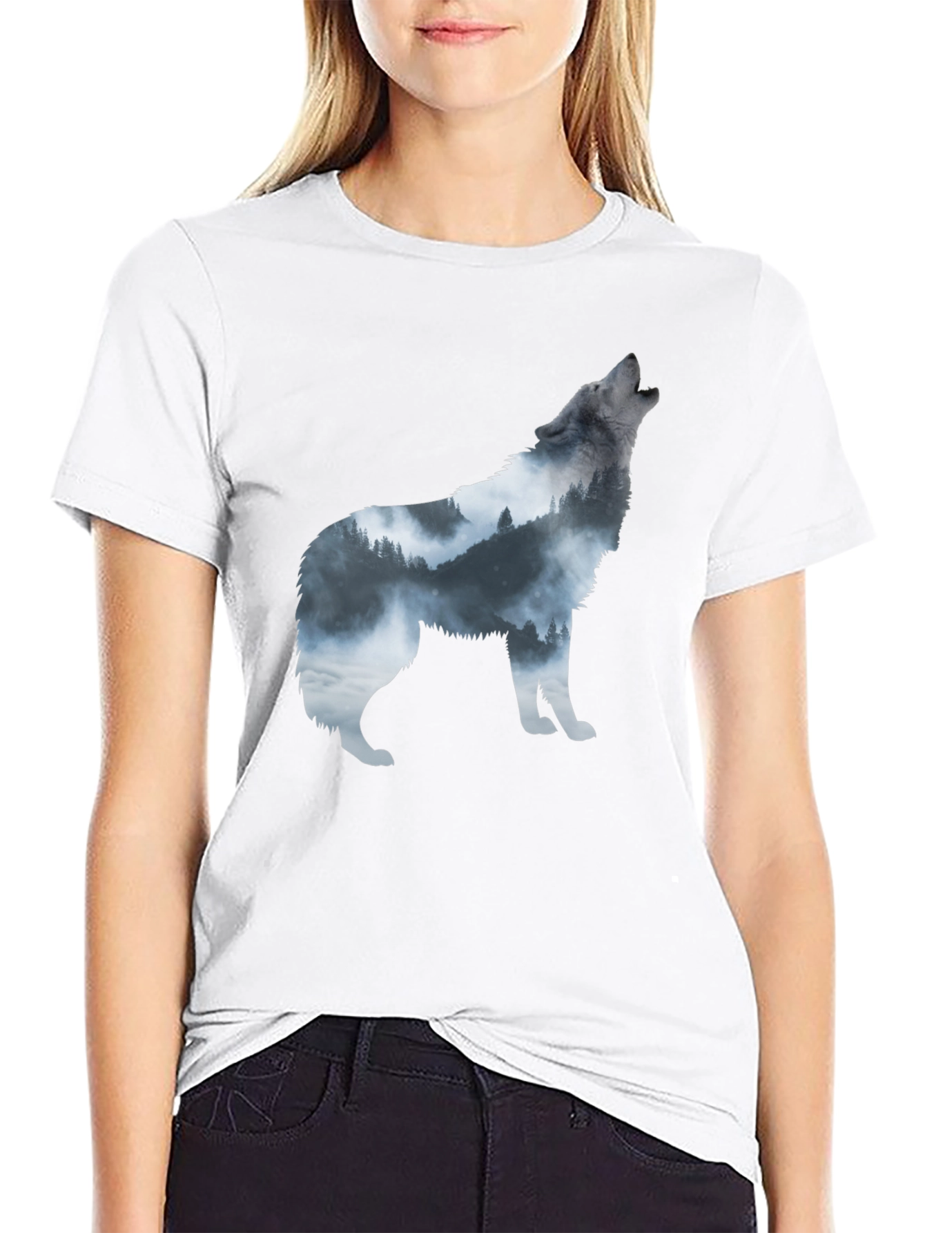 Black Wolf Silhouette Graphic Print Tee view 9