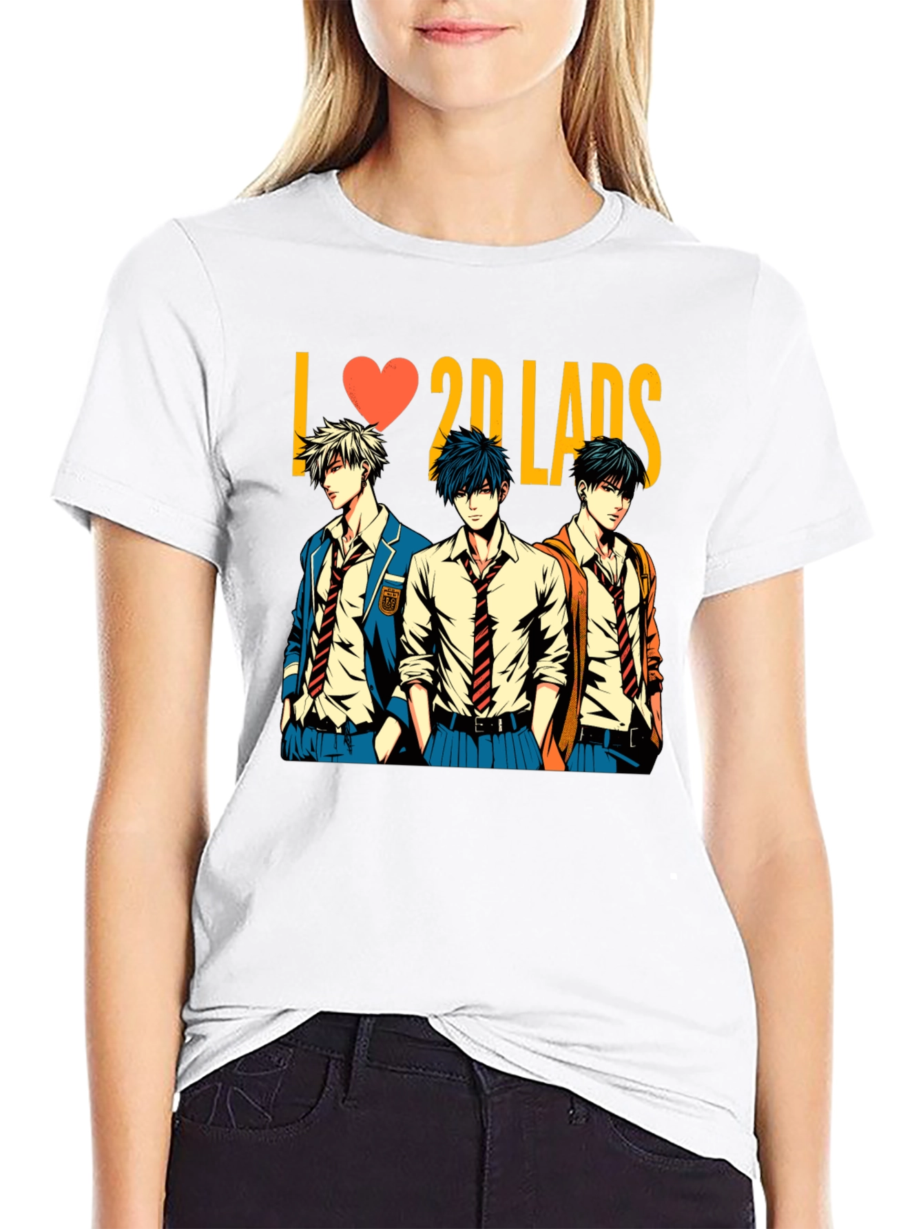 Black I Love 2D Lads Anime Graphic Tee - Black view 9