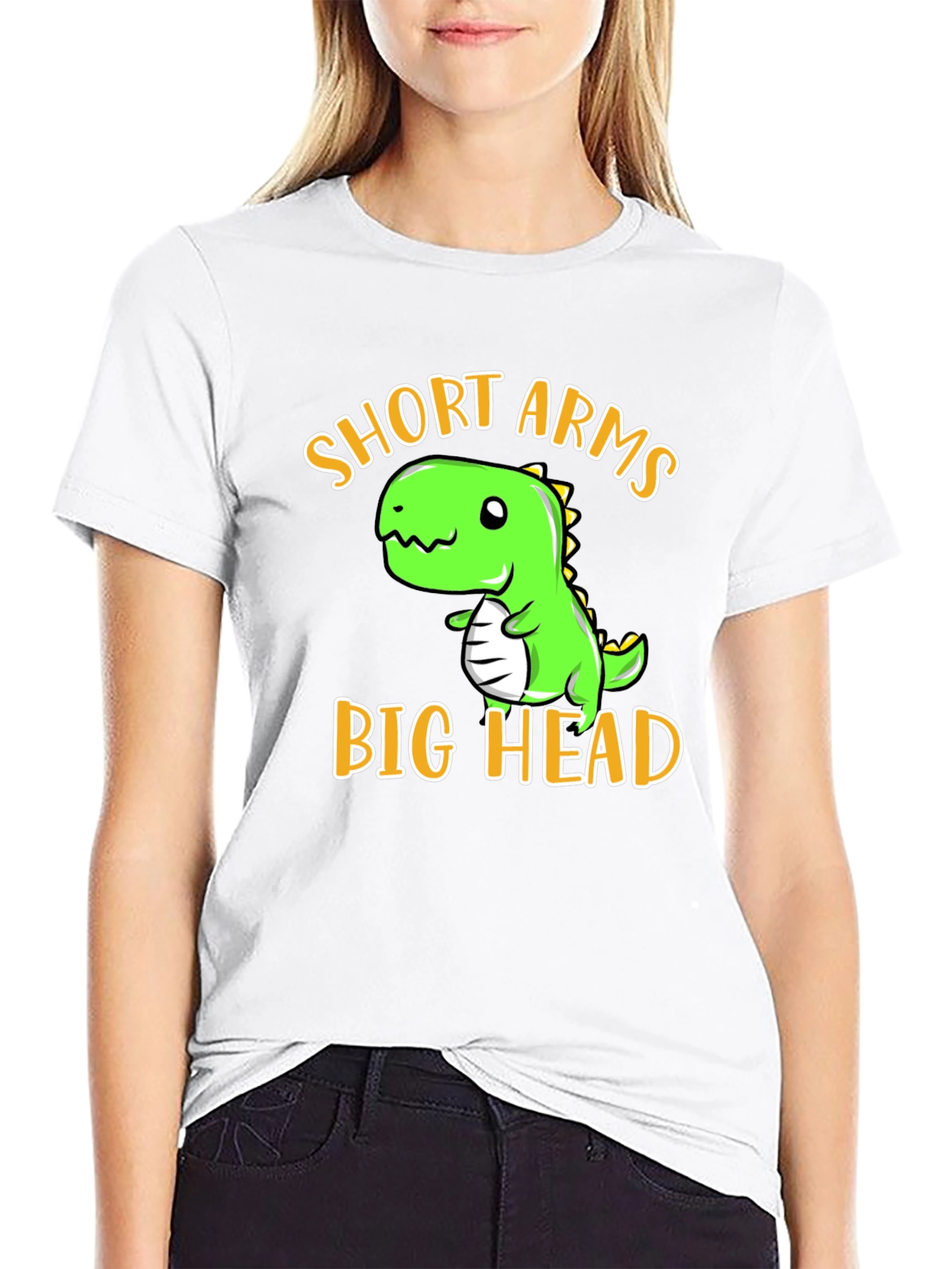 Black Short Arms Big Head T-Shirt - Funny Dino Tee view 9