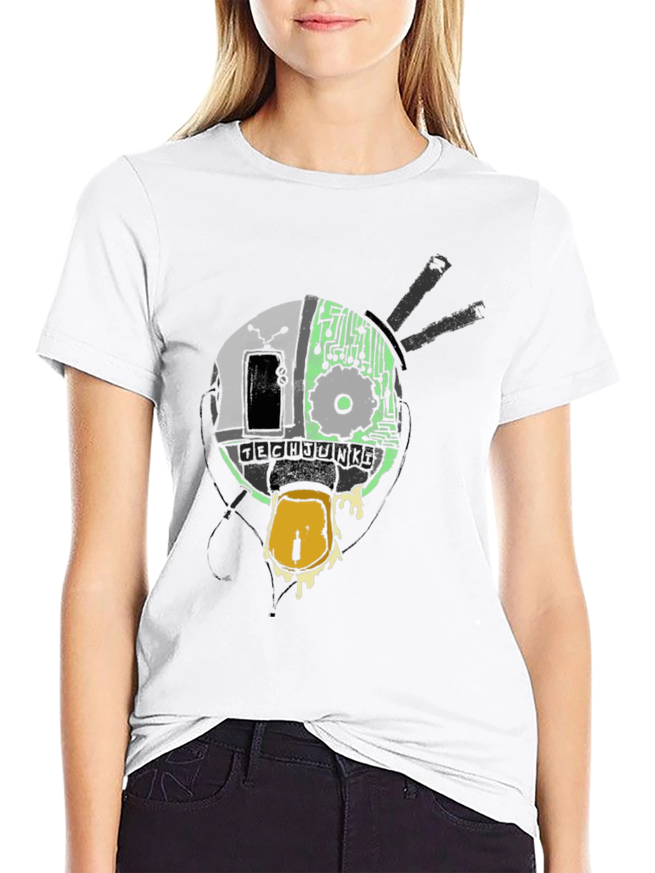 Black Abstract Tech Head Graphic Tee - Black view 9