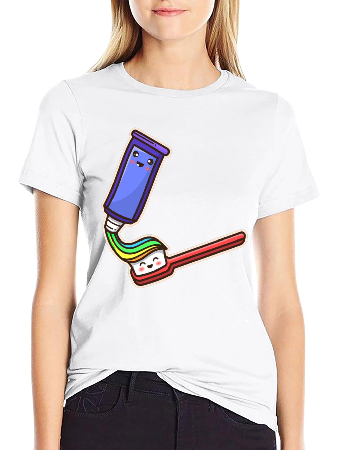 Black Cute Cartoon Toothpaste & Brush Black Tee view 9