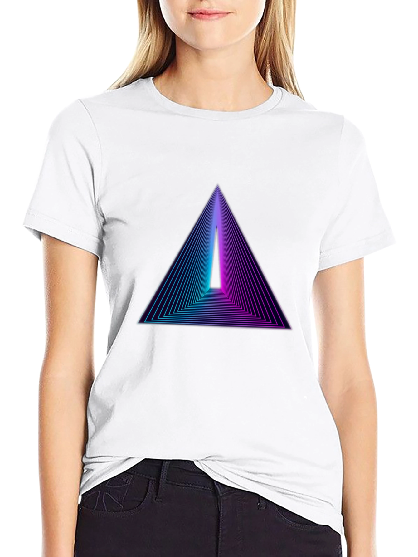 Black Retro Triangle Graphic Black T-Shirt view 9