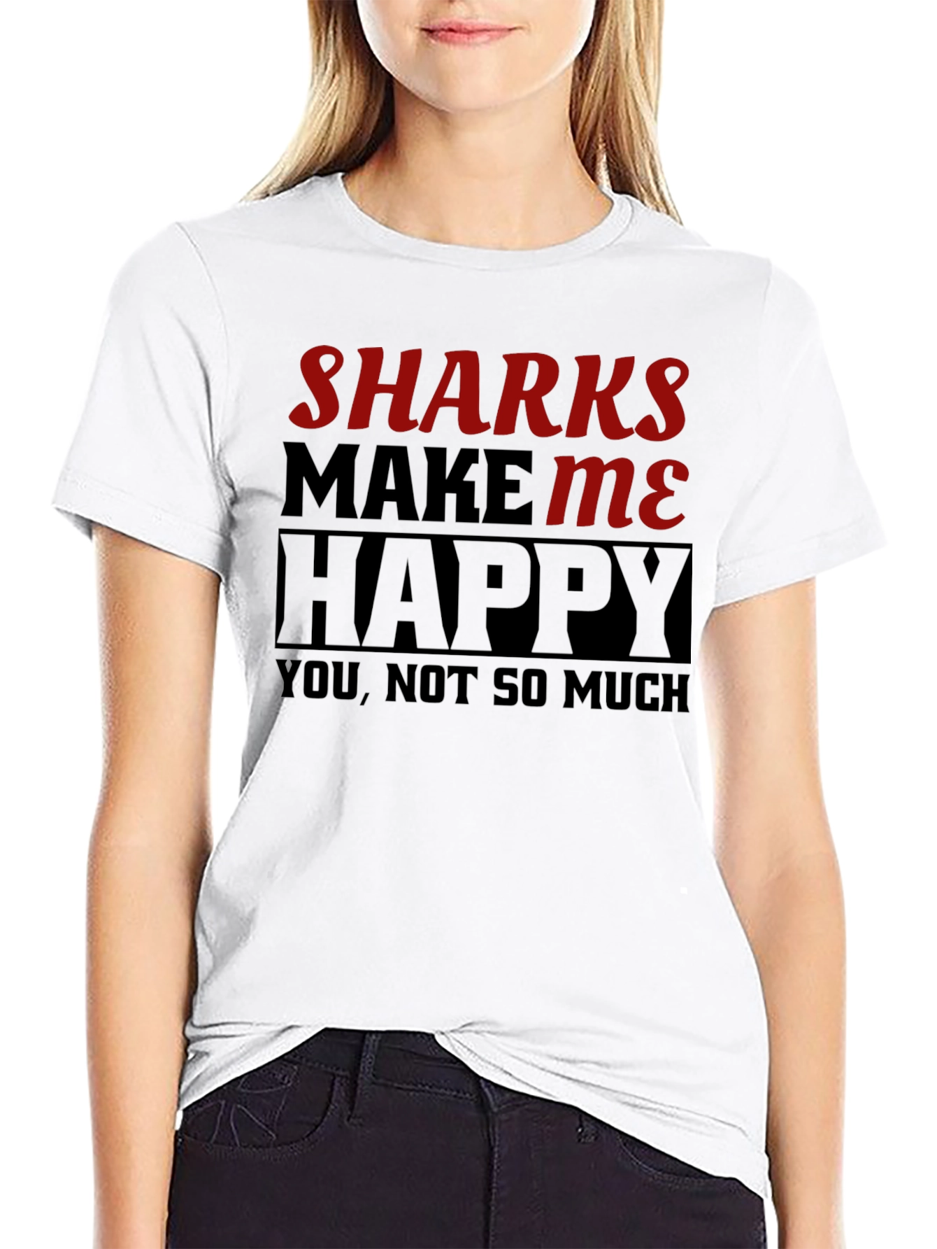 Black Sharks Make Me Happy T-Shirt Funny Graphic Tee view 9