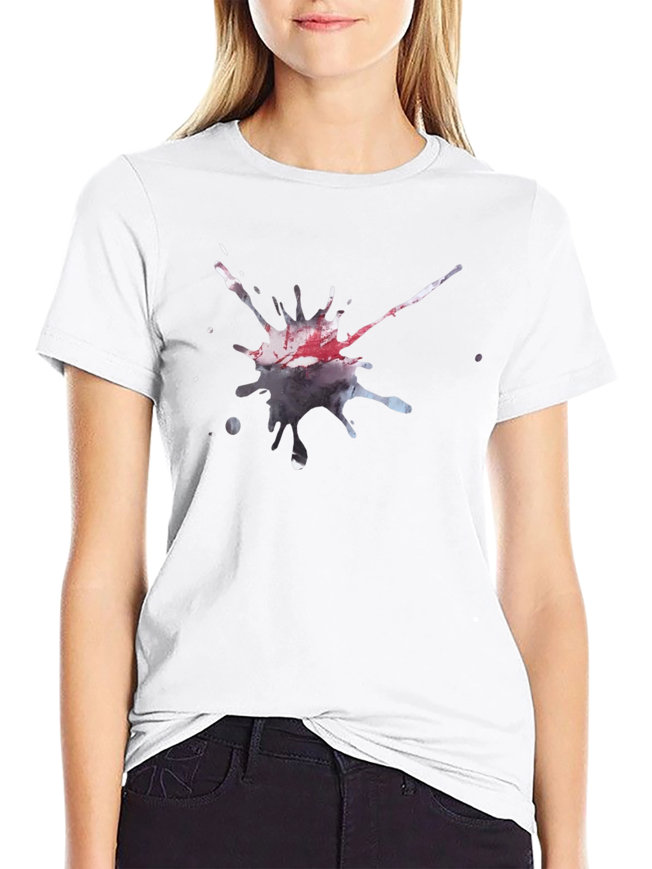 Black Men's Black T-Shirt with Artistic Splatter Design view 9