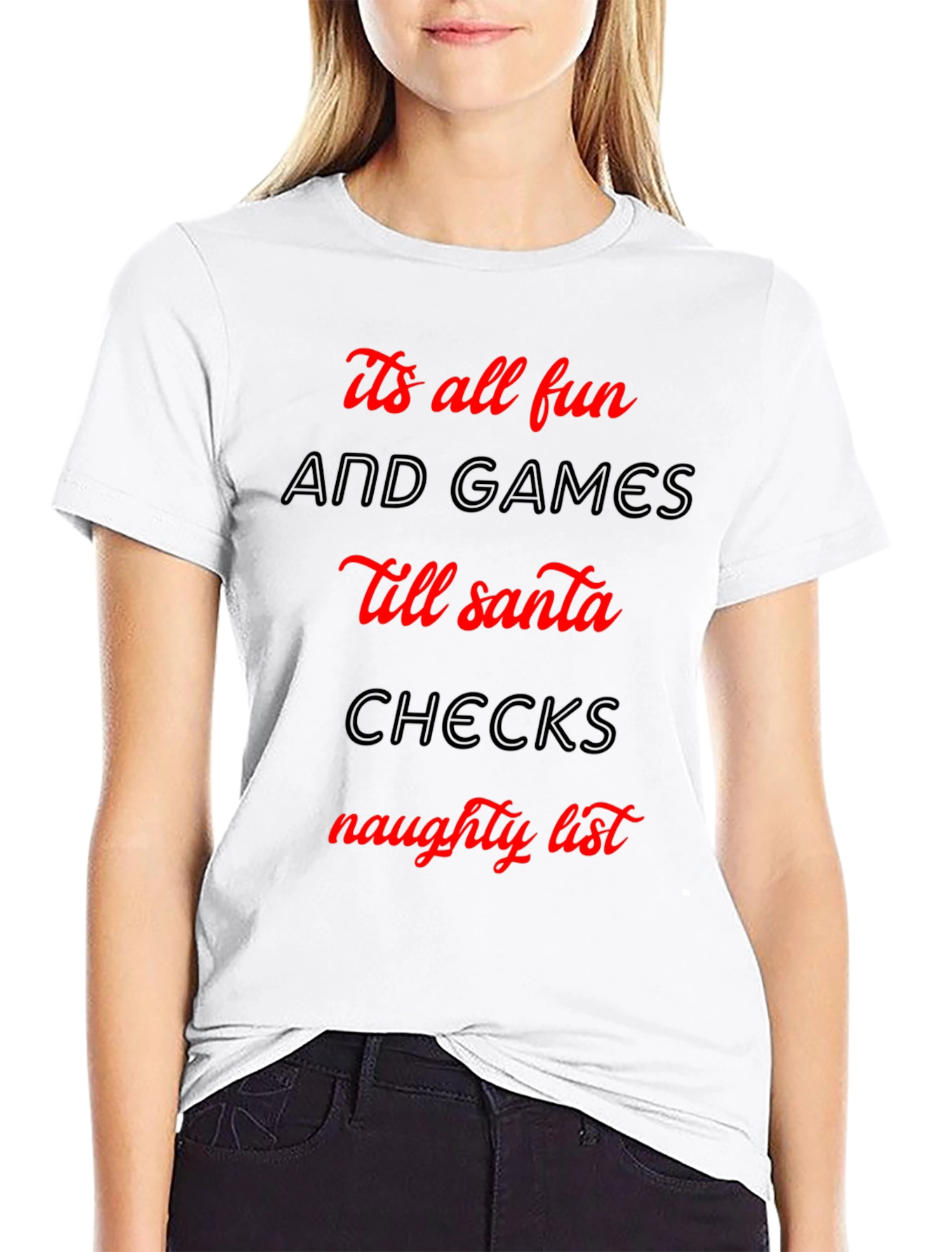Black Funny Christmas Naughty List Graphic T-Shirt view 9
