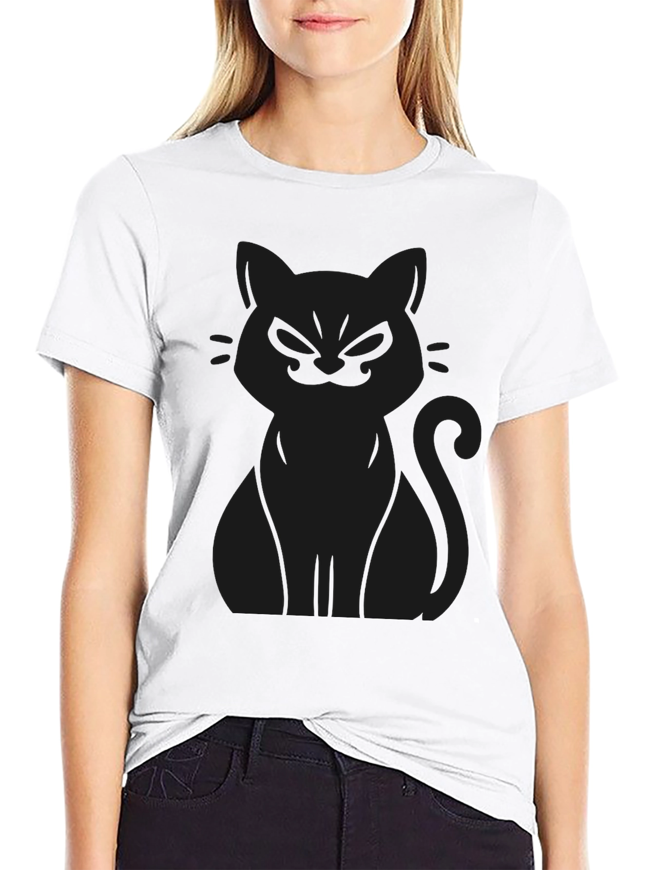 Black Men's Black Cat Graphic Tee - Soft Cotton Blend view 9