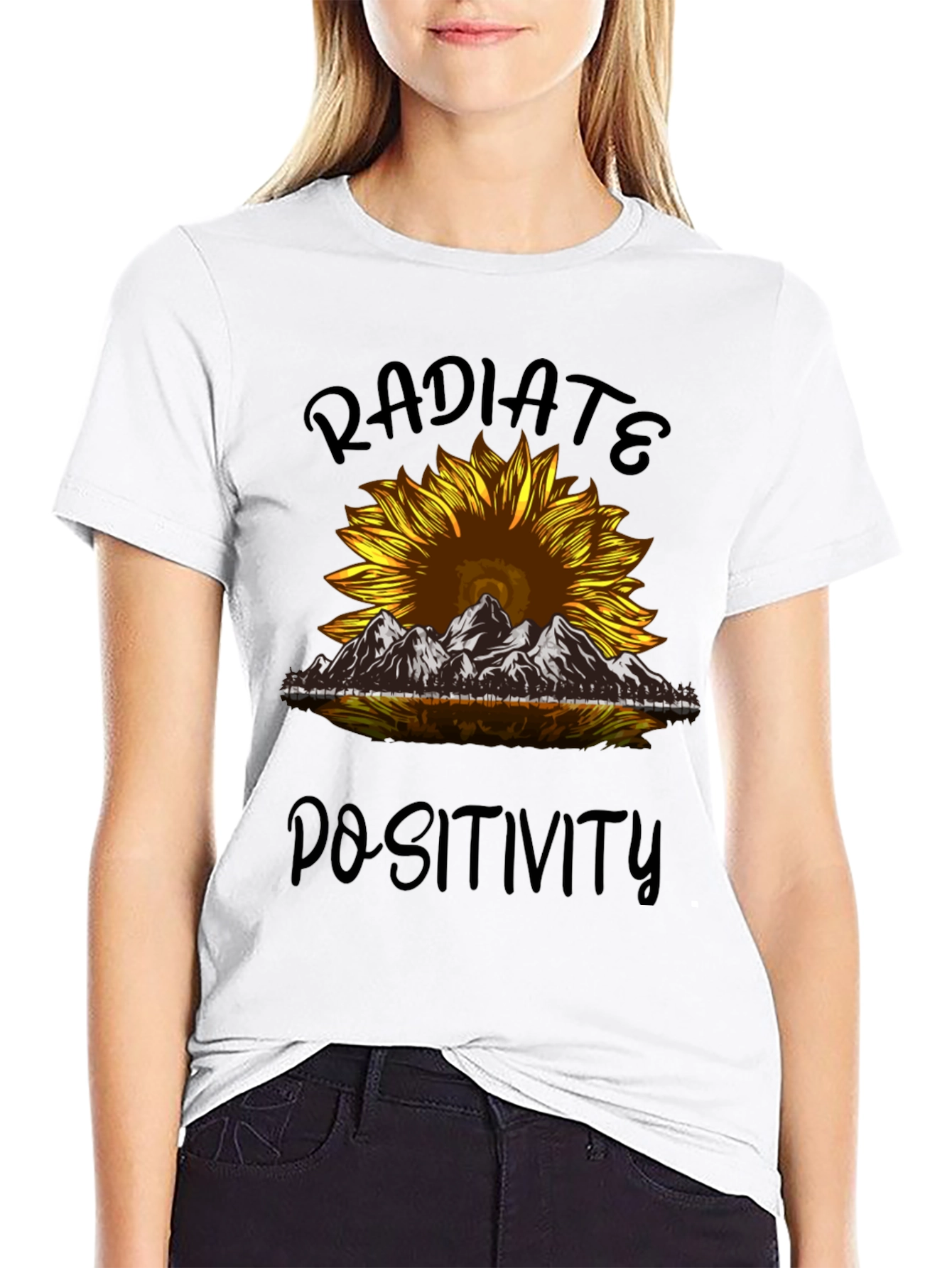 Black Radiate Positivity Sunflower Graphic T-Shirt view 9