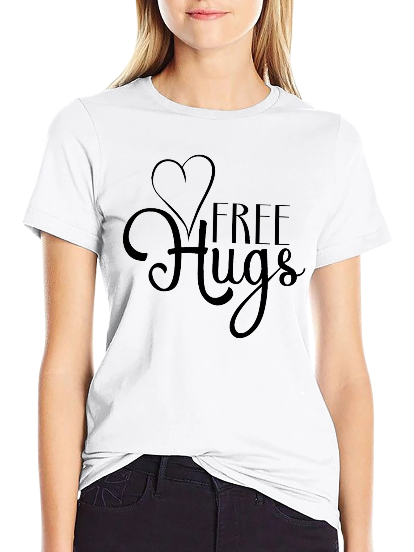 Black Free Hugs Black Tee Shirt - Heart Design view 9