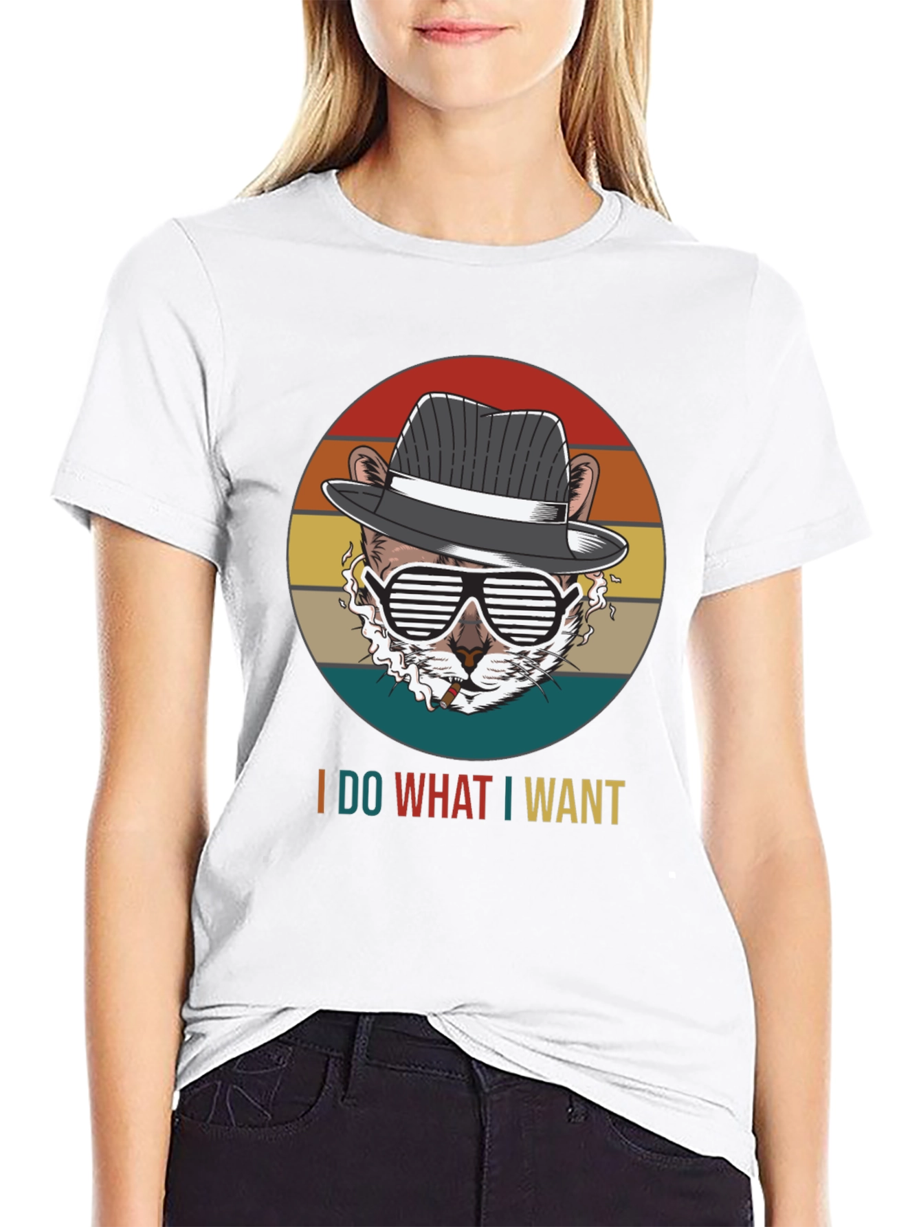 Black I Do What I Want T-Shirt: Cool Cat Design view 9