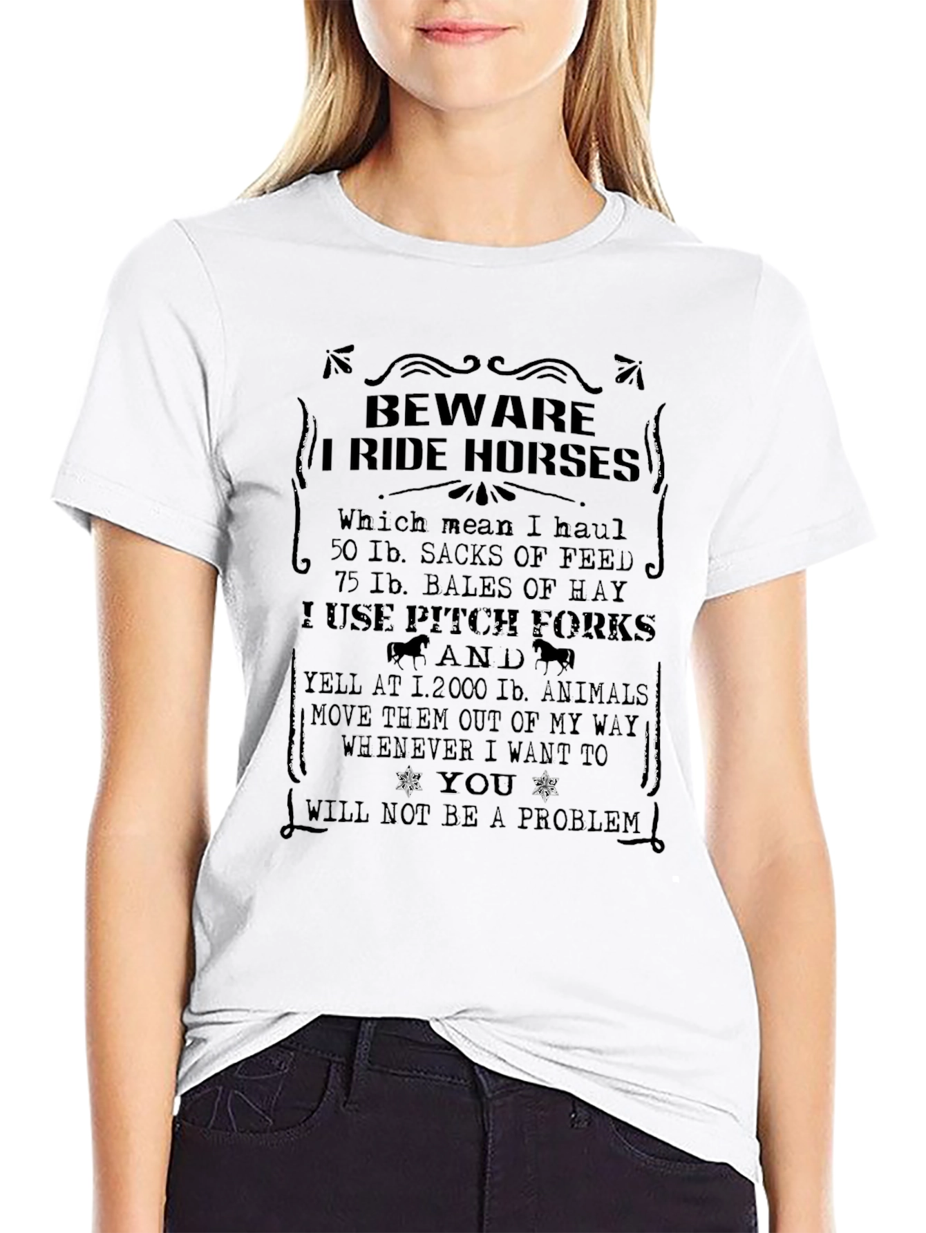 Black Beware I Ride Horses Graphic Tee view 9