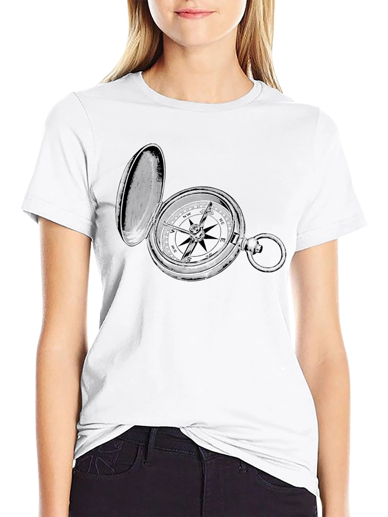 Black Vintage Compass Graphic T-Shirt - Black view 9