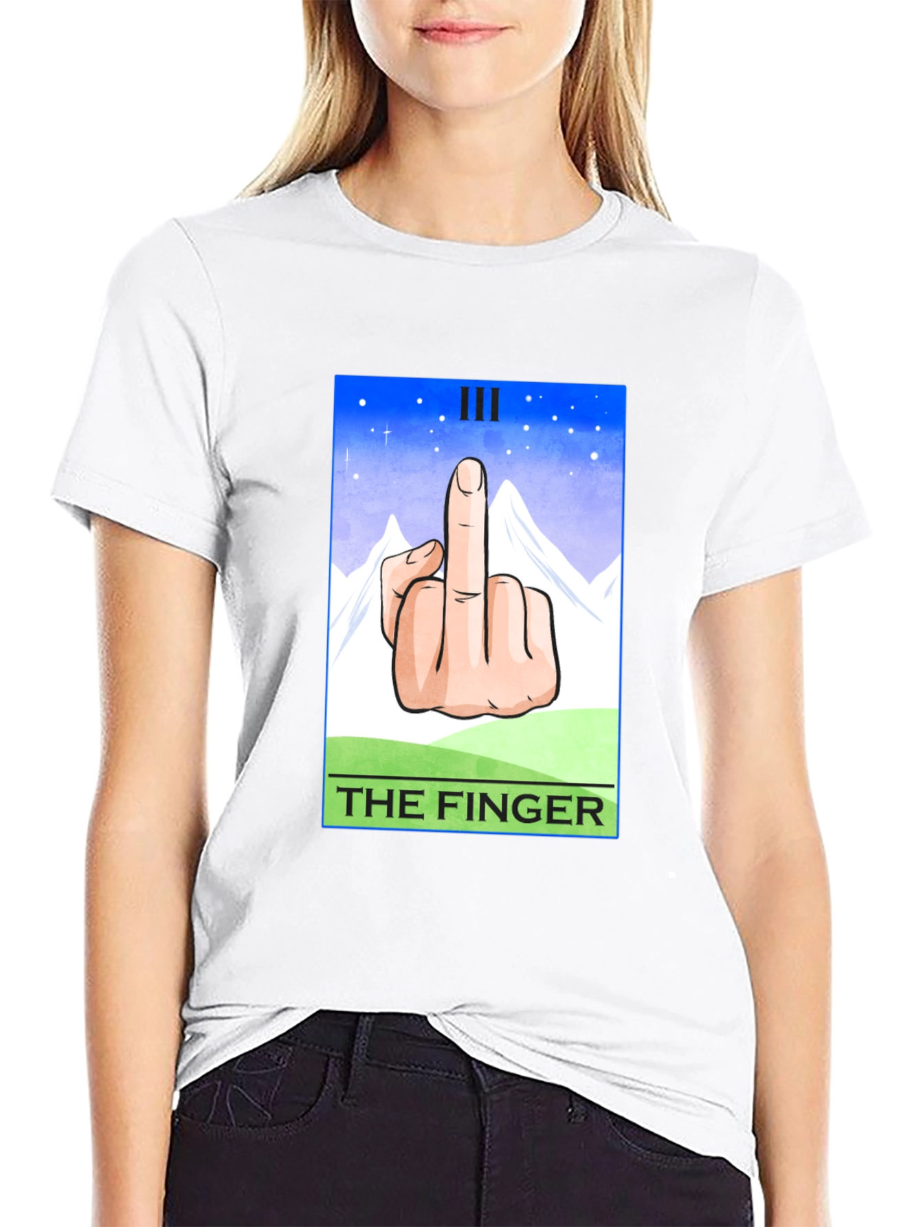 Black The Finger Tarot Card T-Shirt - Funny Graphic Tee view 9