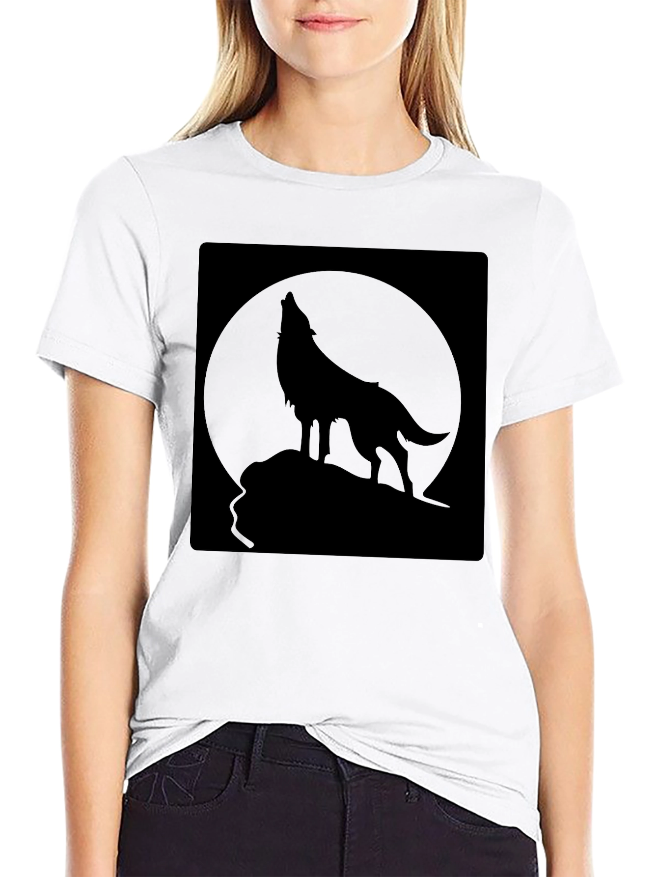 Black Wolf Howling at Moon Graphic Tee - Black view 9