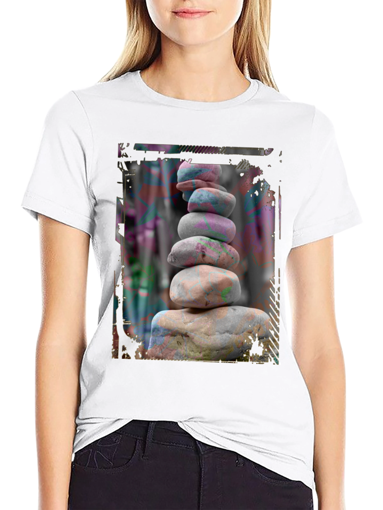 Black Zen Stone Stack Graphic Tee view 9