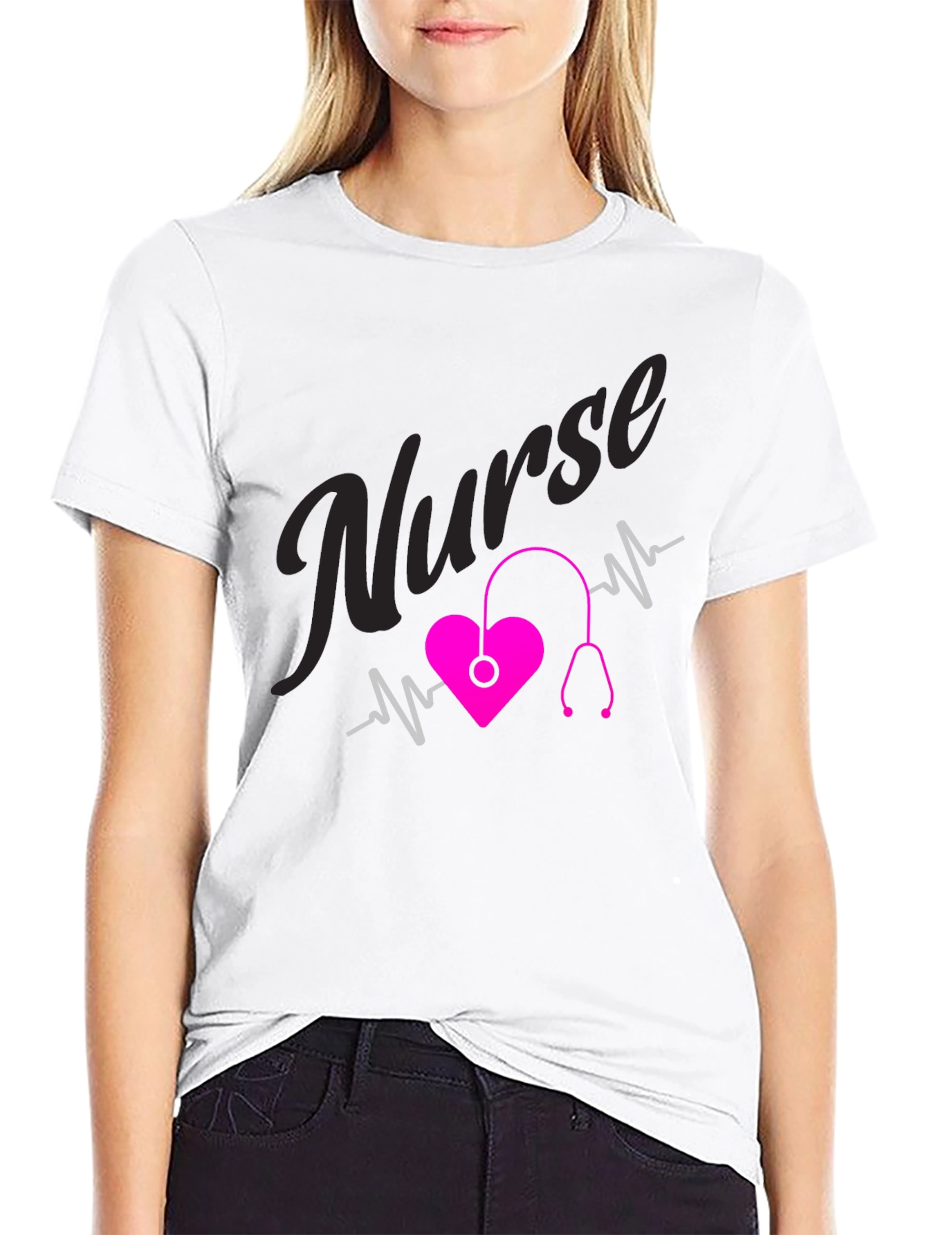 Black Nurse Heartbeat T-Shirt - Medical Professional Tee view 9