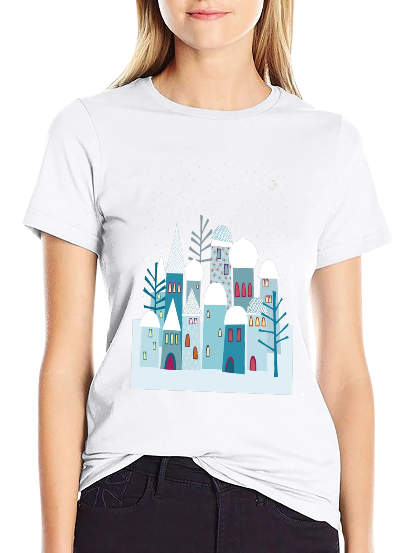Black Winter Village Graphic Tee - Unique Design, Soft Cotton view 9