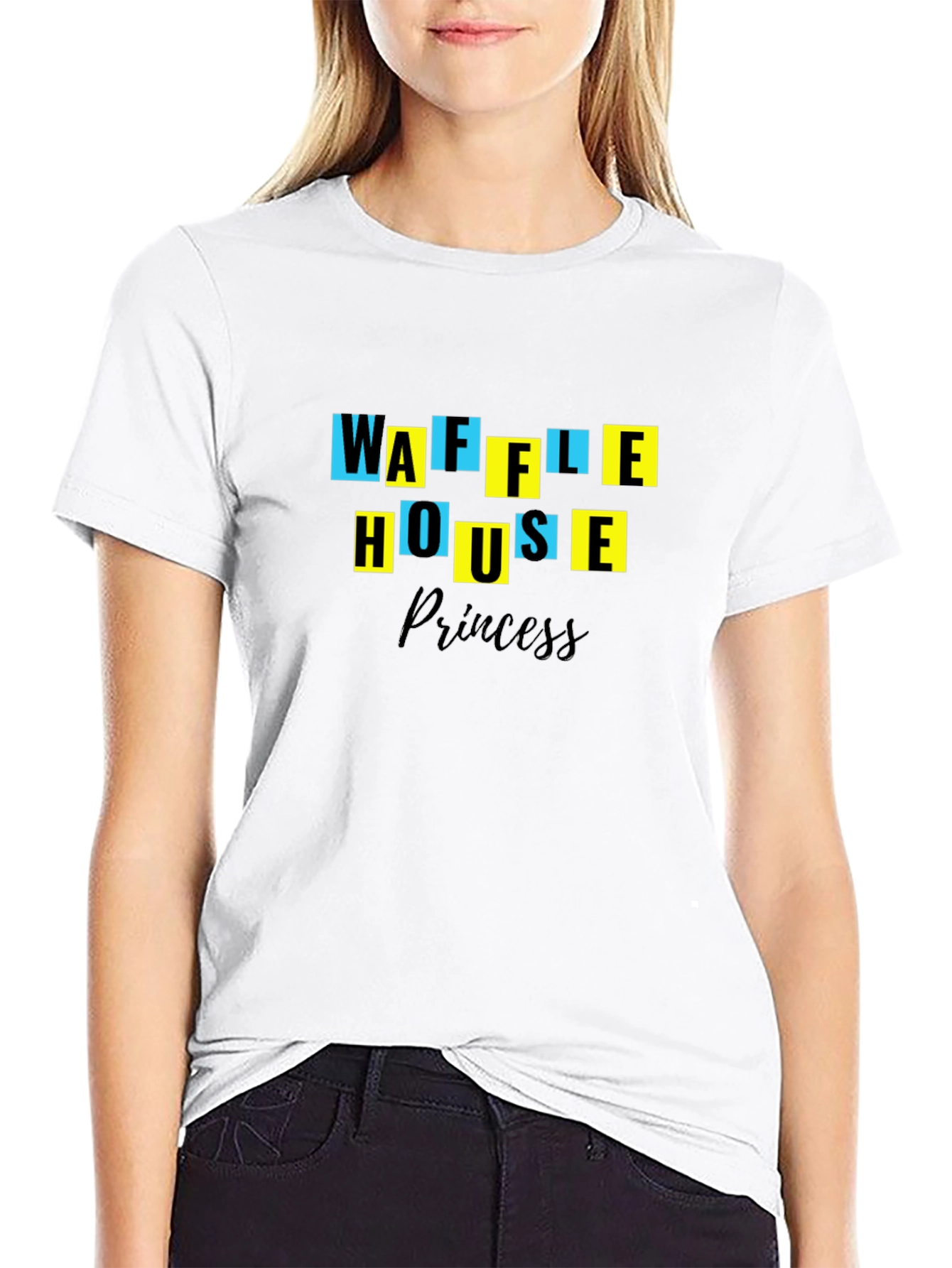 Black Waffle House Princess Black T-Shirt view 9