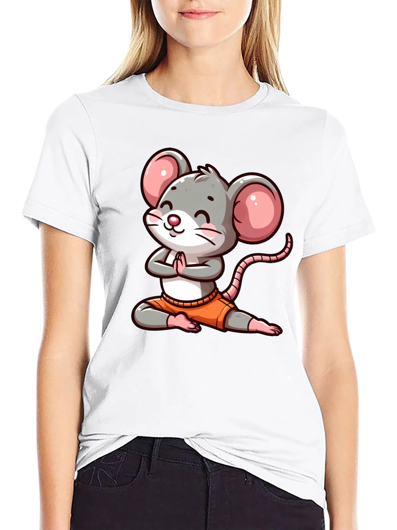 Black Yoga Mouse Graphic Tee - Funny Cartoon Design view 9