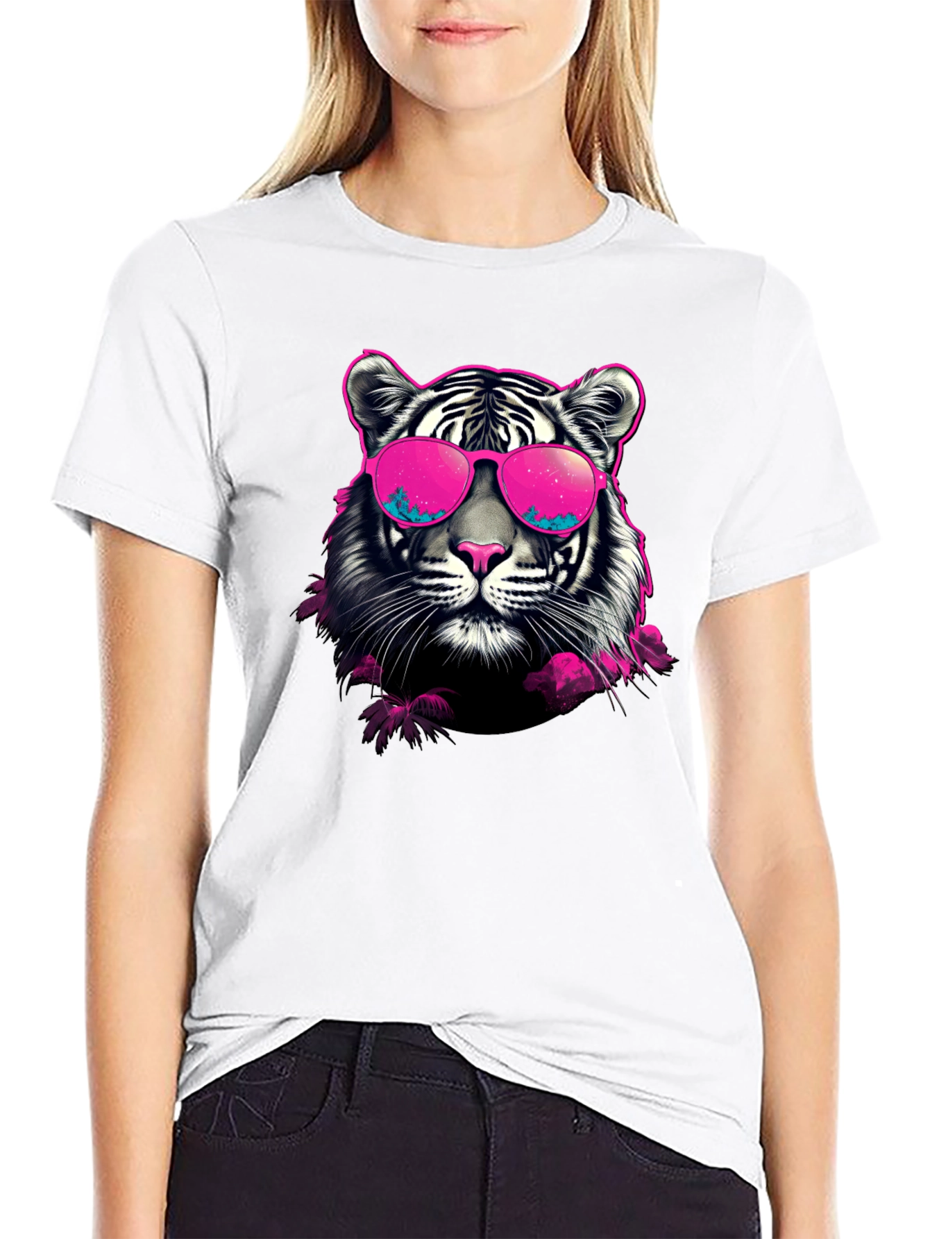 Black Cool Tiger Graphic Print Crew Neck T-Shirt view 9