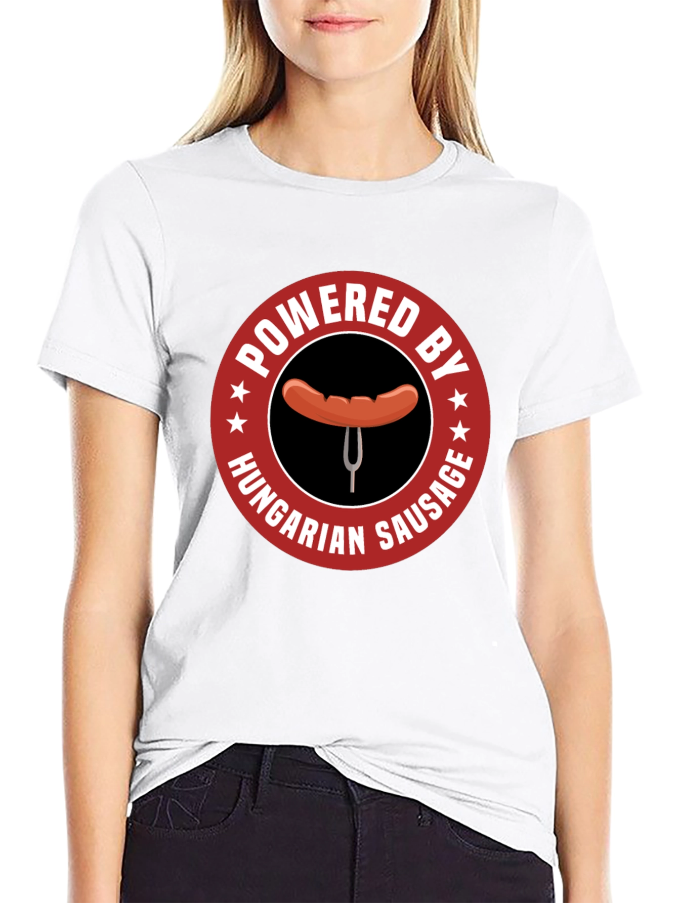 Black Hungarian Sausage T-Shirt - Powered by Funny Tee view 9