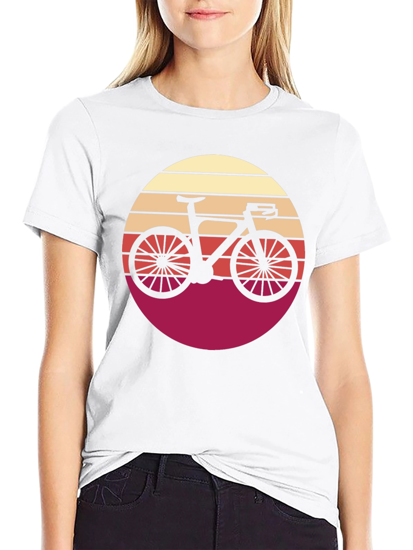 Black Retro Bicycle Sunset Graphic Tee - Black Cotton T-Shirt view 9