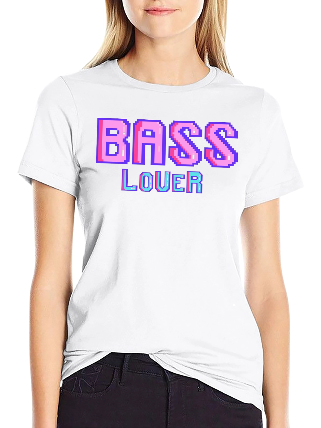 Black Retro Pixel Bass Lover Graphic Tee - Black view 9