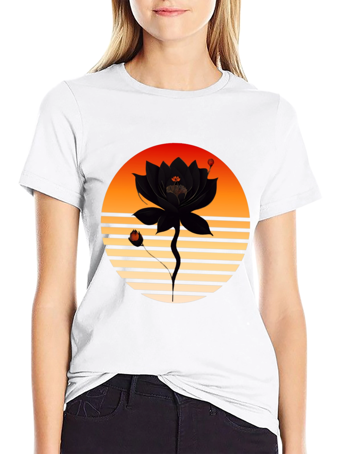 Black Sunset Lotus Graphic Tee view 9
