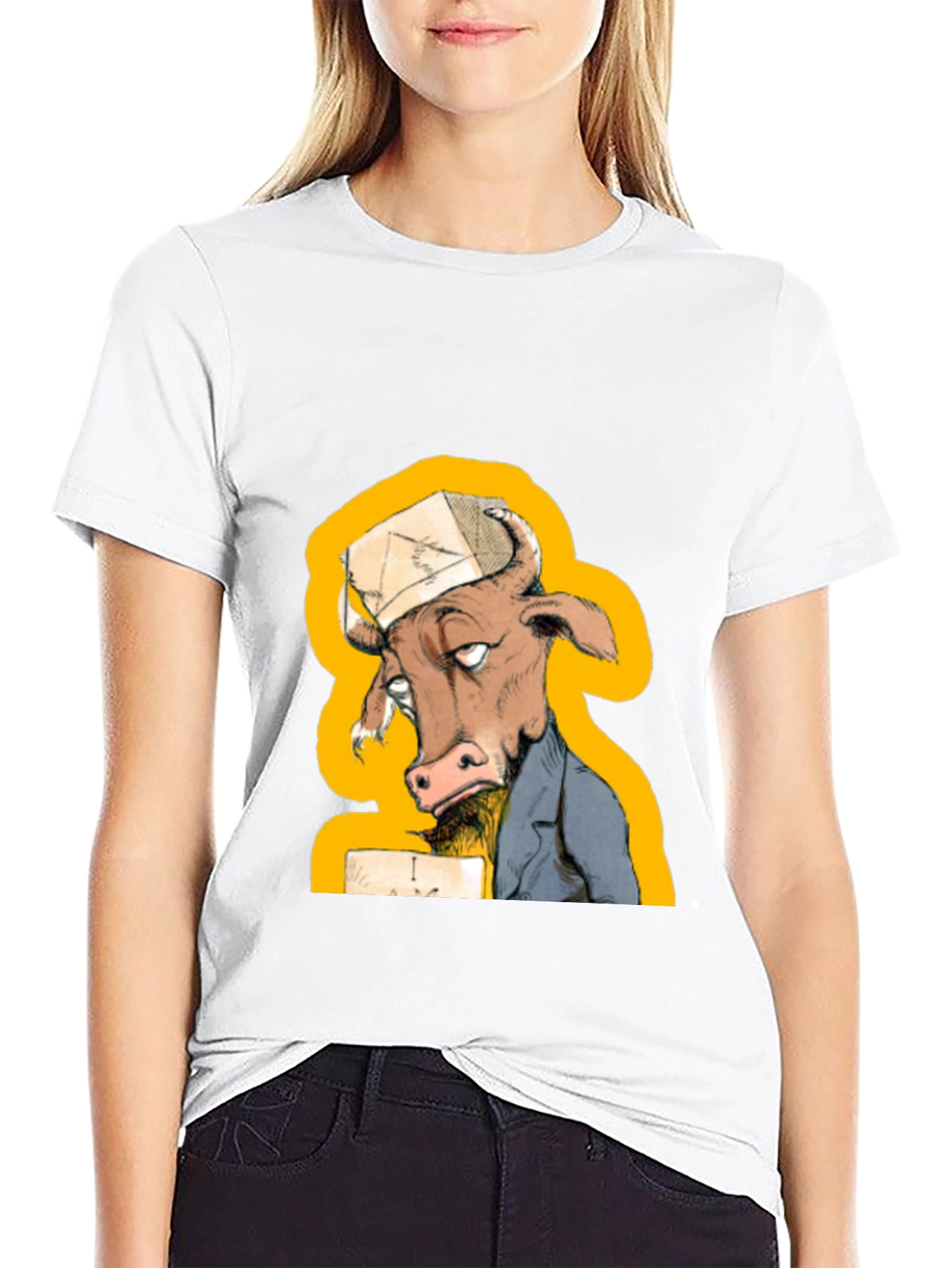 Black Funny Cow T-Shirt - Novelty Cartoon Animal Tee view 9