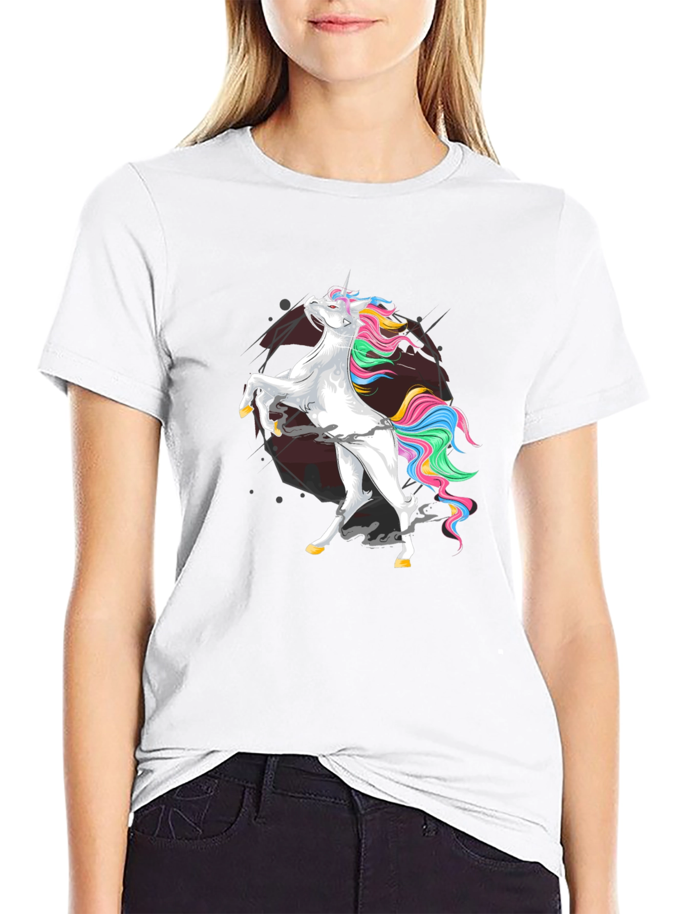 Black Unicorn Graphic Tee - Men's Black Cotton Shirt view 9