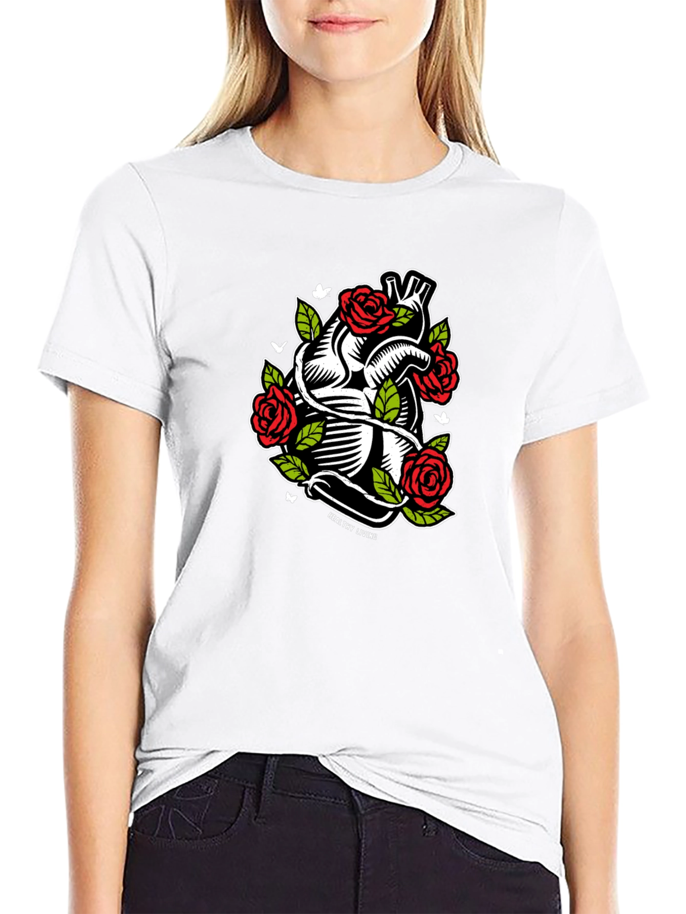 Black Heart & Roses Graphic T-Shirt - Black view 9