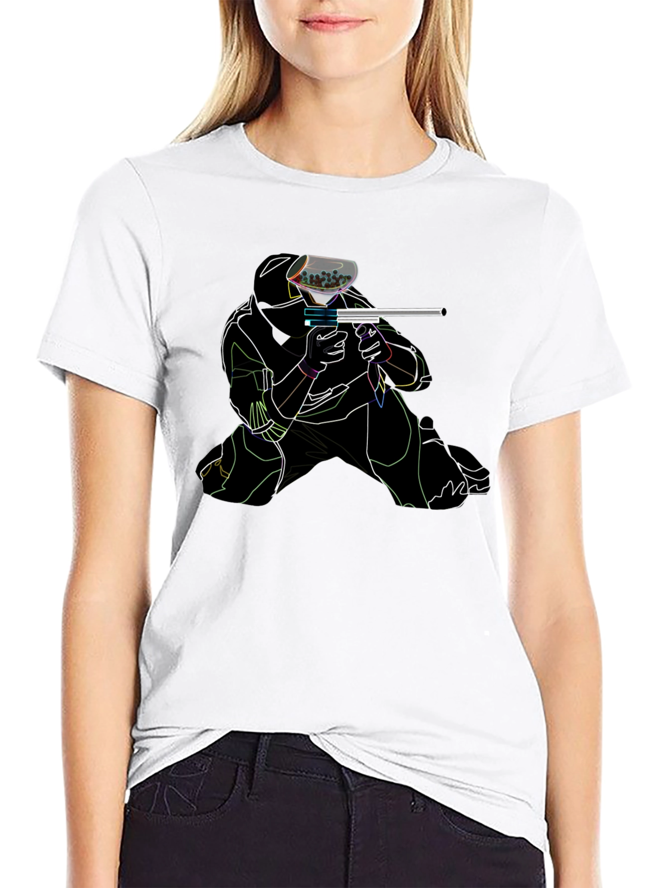 Black Neon Paintball Player Black T-Shirt view 9