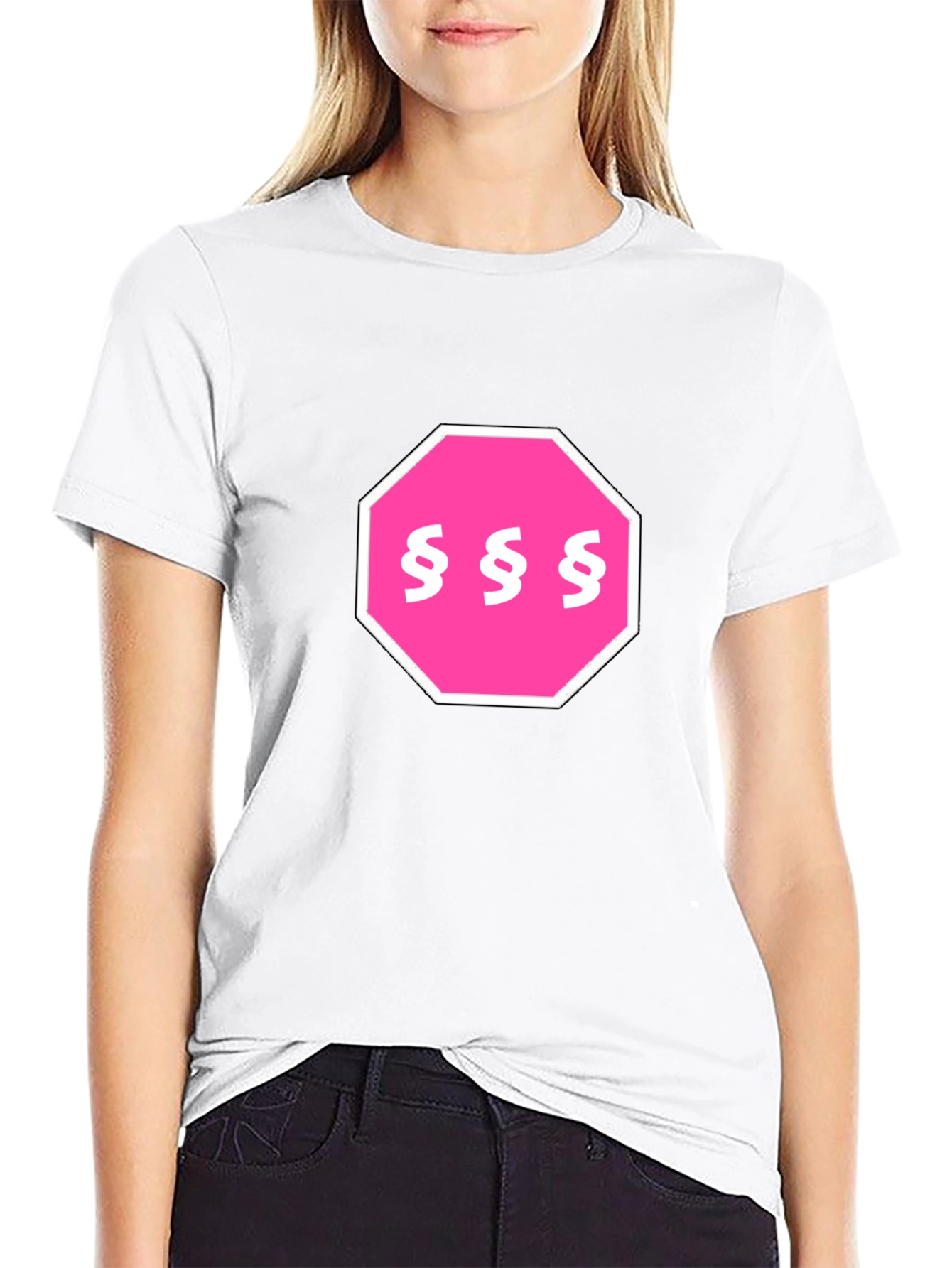 Black Pink Section Symbol Stop Sign T-Shirt view 9