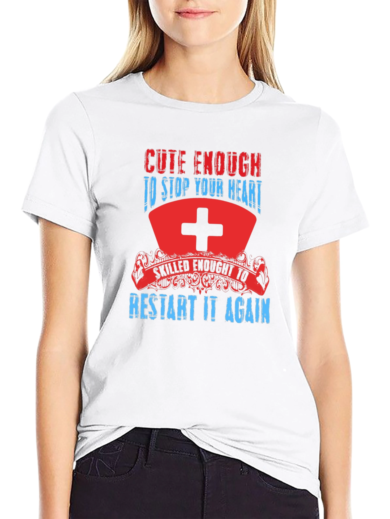 Black Cute Enough Nurse T-Shirt - Stop & Restart Your Heart view 9