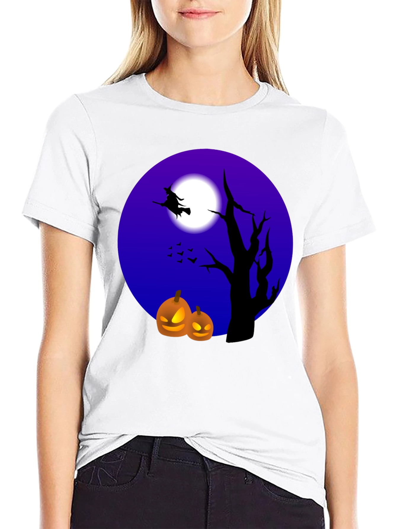 Black Halloween Witch and Pumpkin T-Shirt view 9