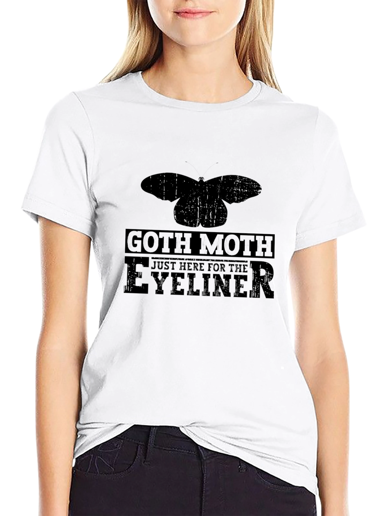Black Goth Moth Eyeliner T-Shirt - Black Cotton Tee view 9