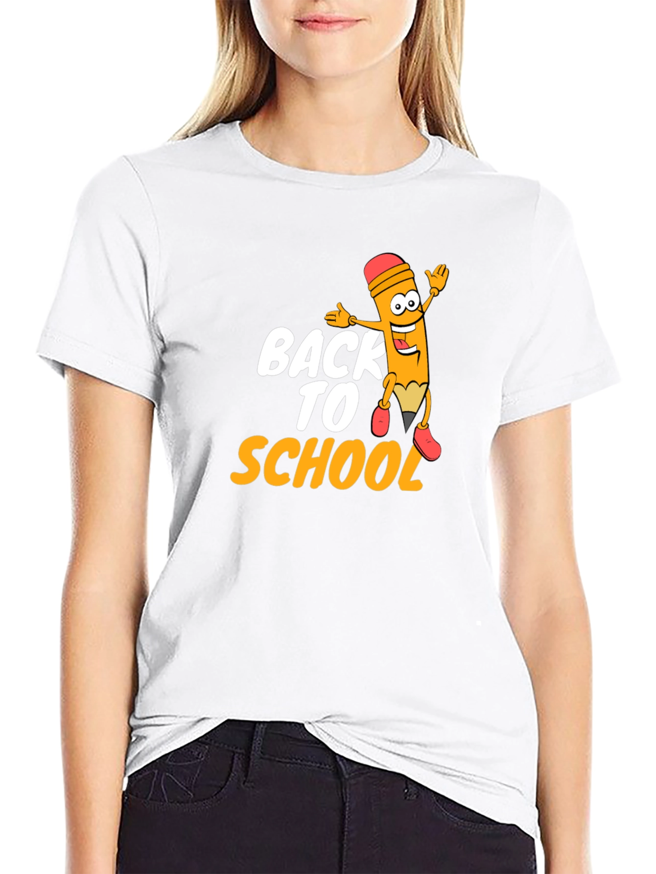 Black Back to School Pencil Cartoon Graphic T-Shirt view 9