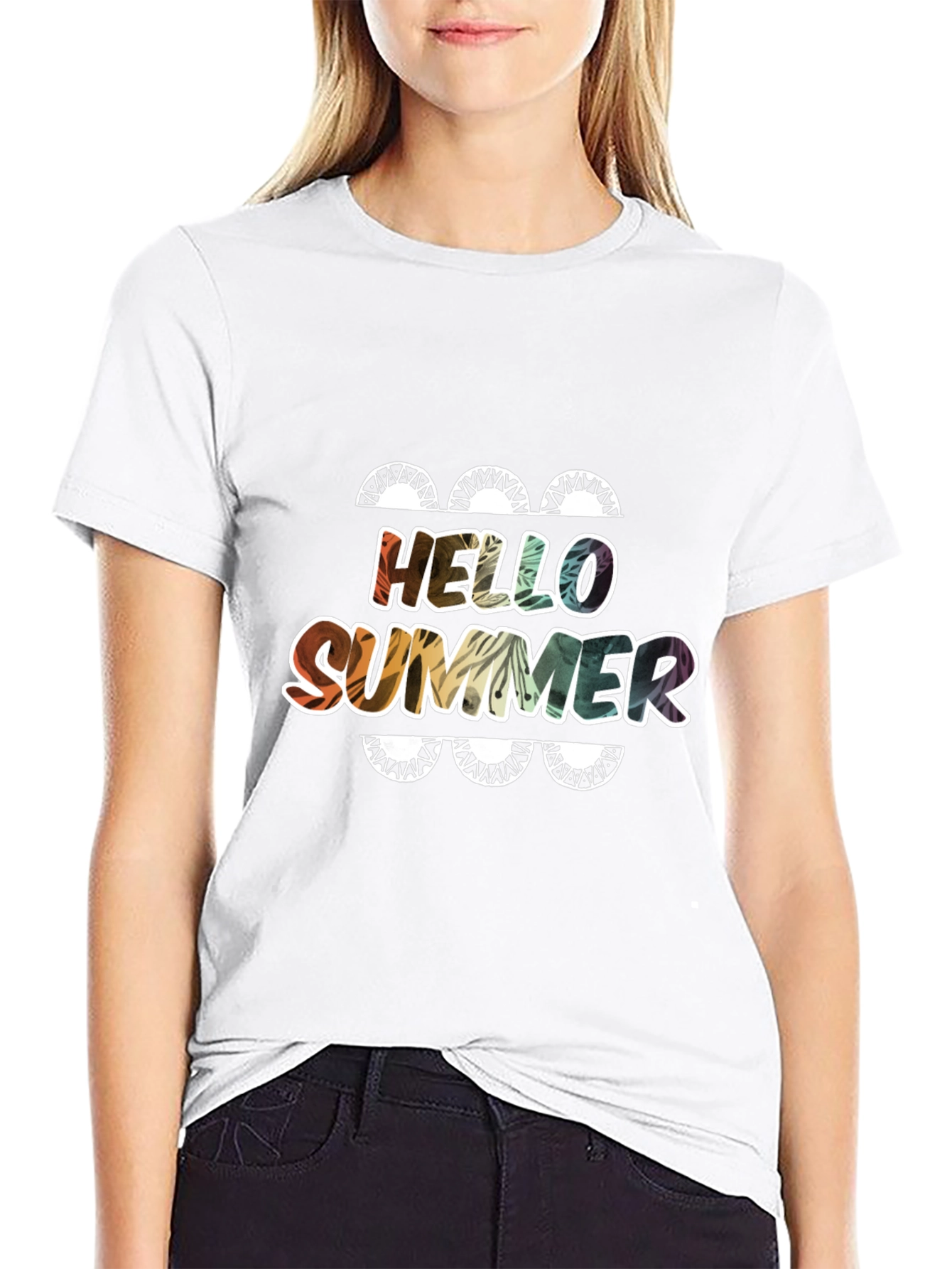 Black Hello Summer Graphic T-Shirt - Cool, Fun Design view 9