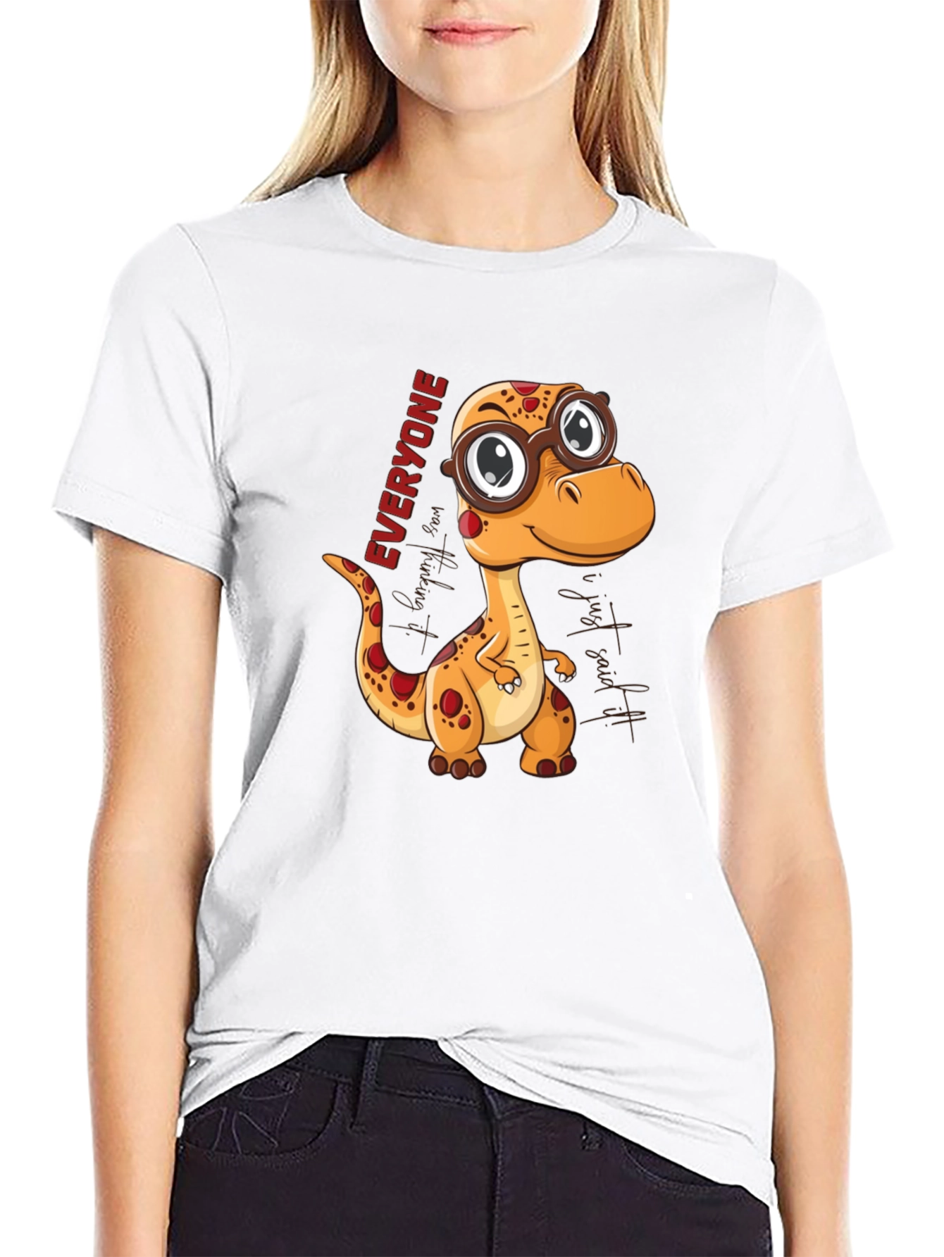 Black Dino Everyone T-Shirt - Cute Cartoon Style view 9