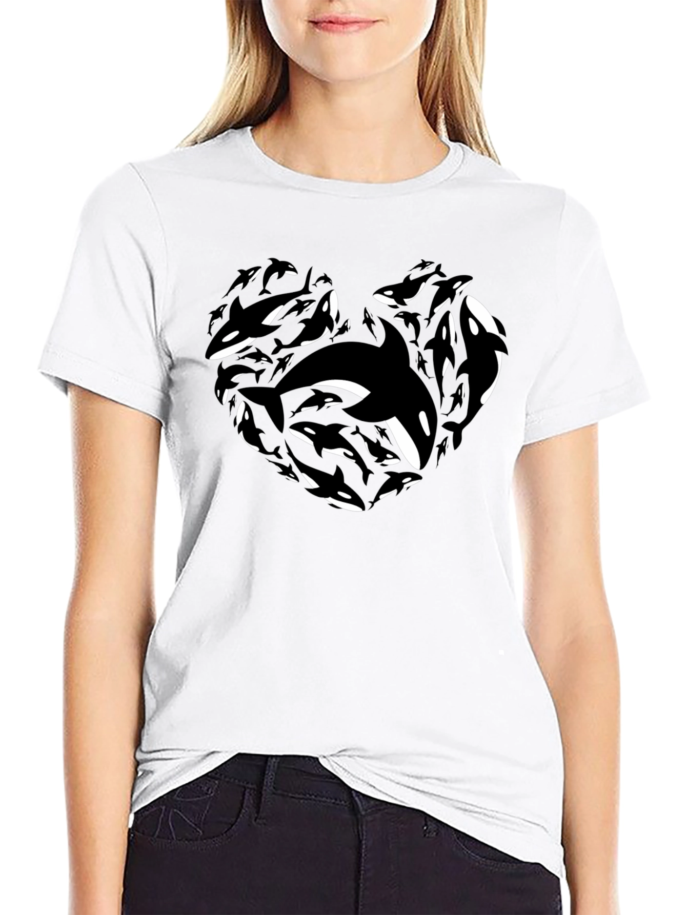Black Orca Heart Graphic Tee - Black Cotton T-Shirt view 9