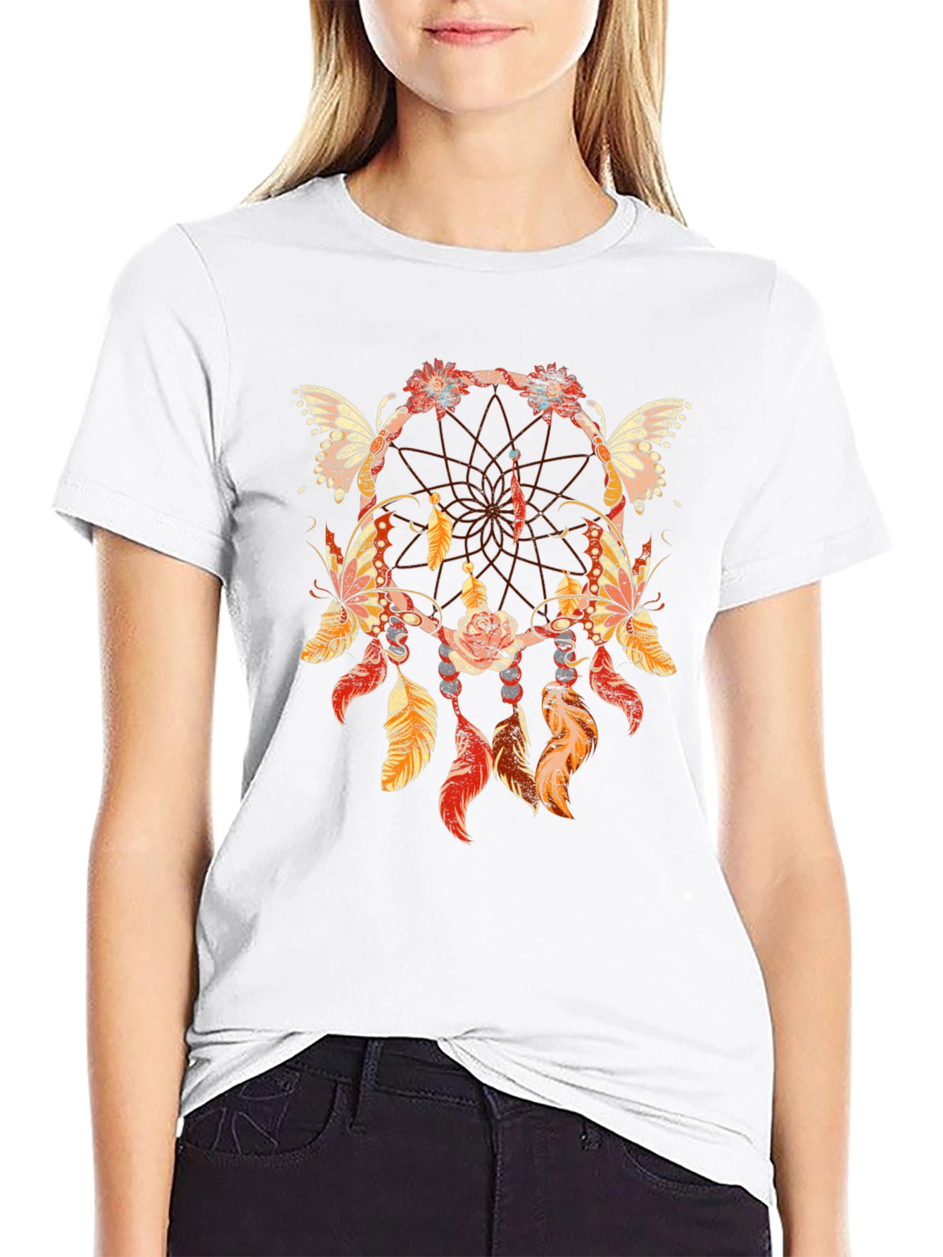 Black Dreamcatcher Butterfly Graphic T-Shirt view 9