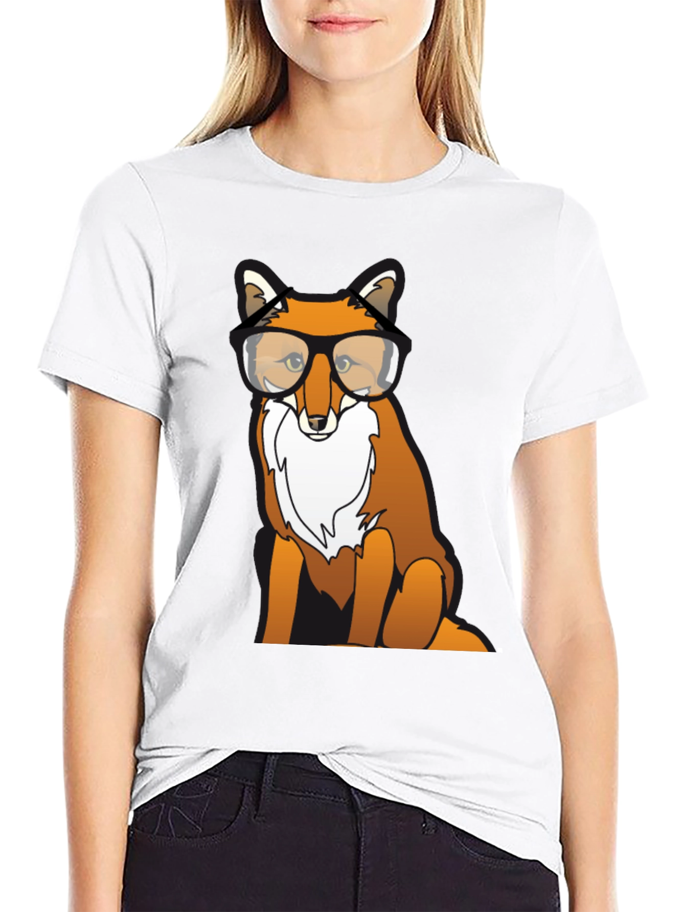 Black Fox with Glasses Graphic T-Shirt view 9