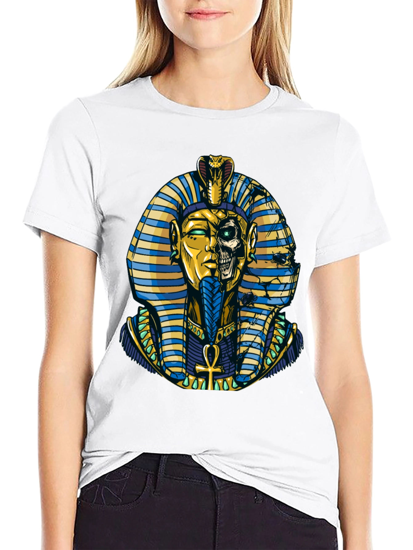 Black Pharaoh Skull Graphic Print Tee view 9