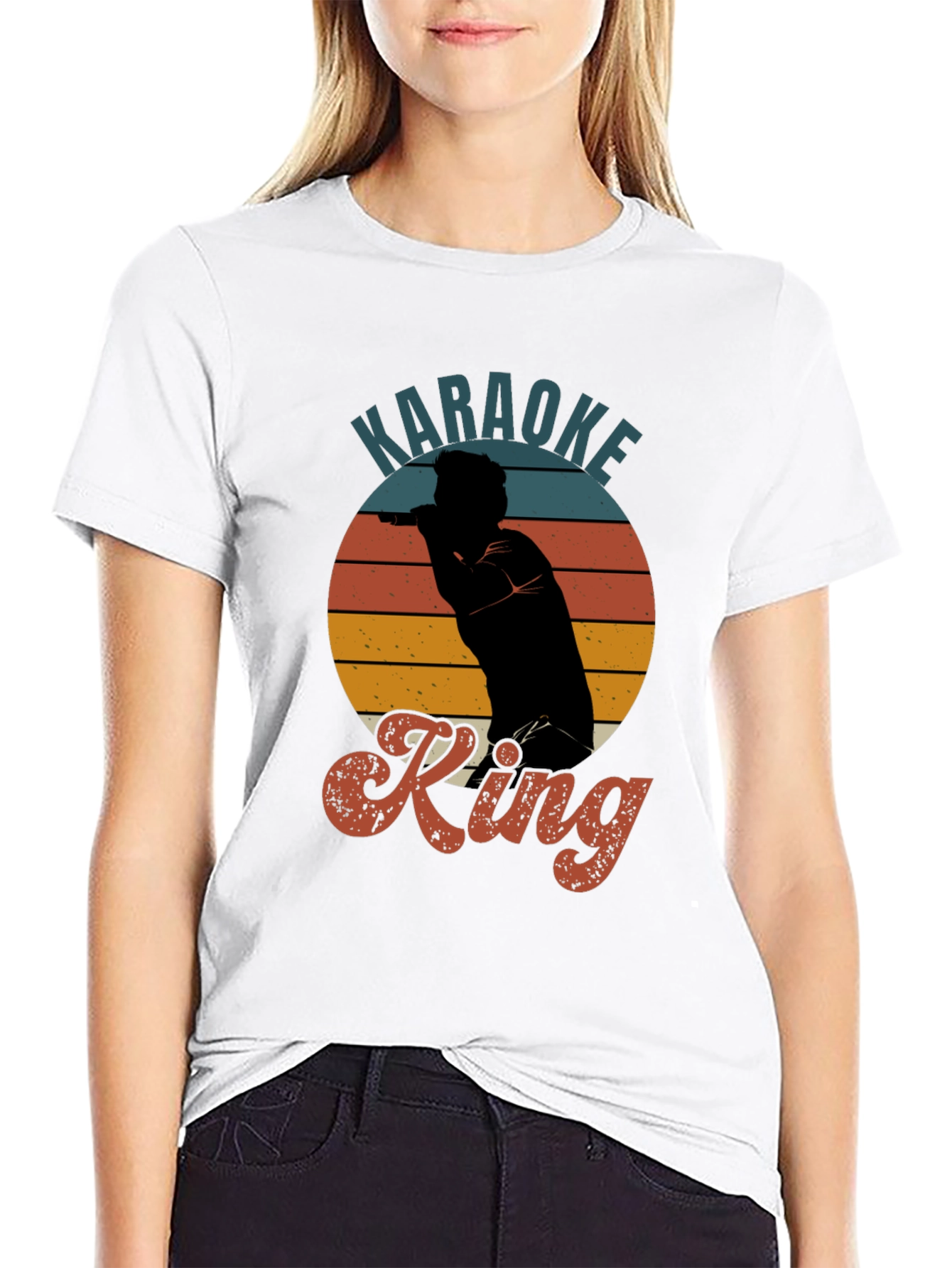 Black Karaoke King Retro Sunset T-Shirt view 9