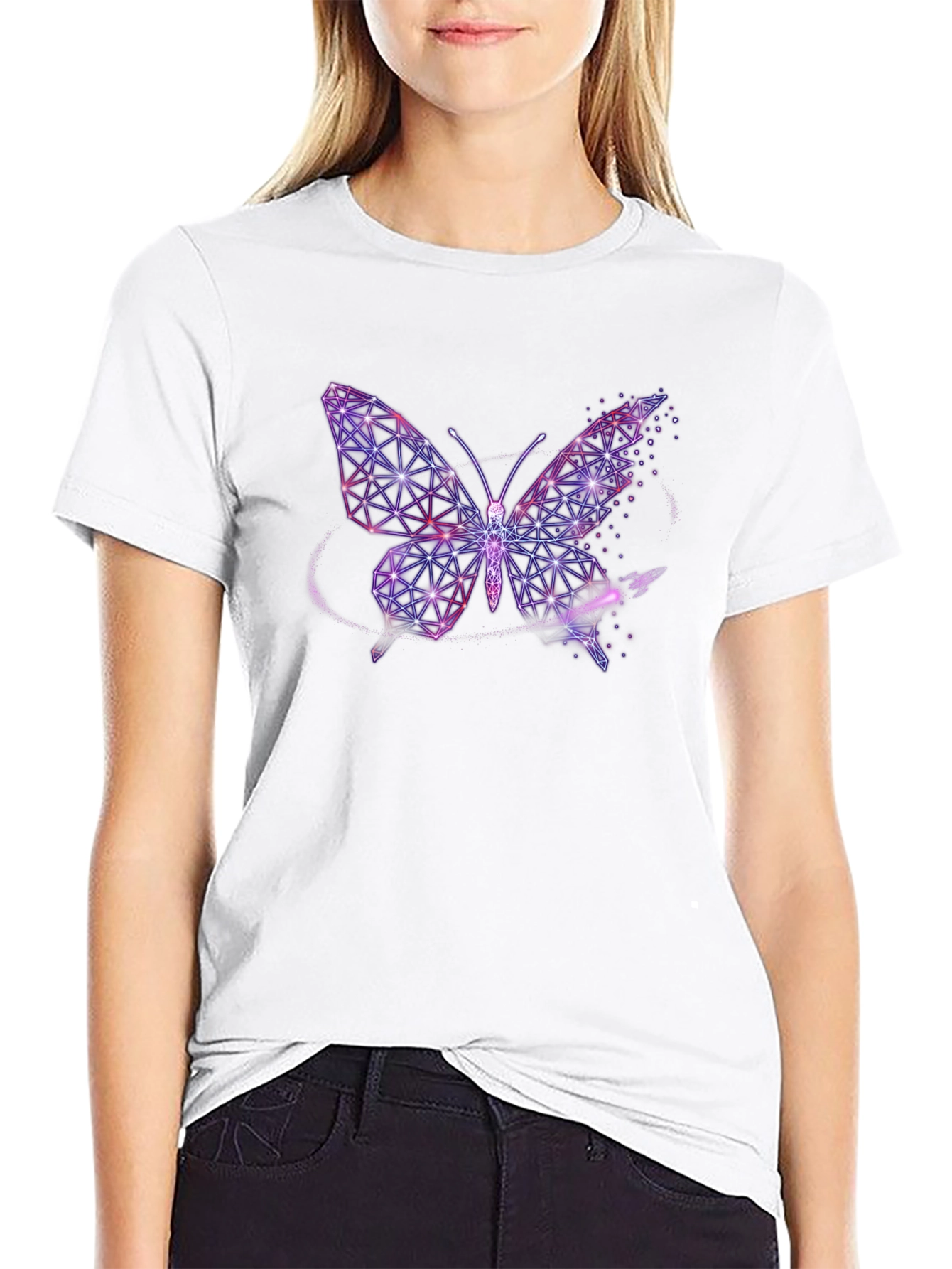 Black Geometric Butterfly Graphic Tee - Stylish Black T-Shirt view 9