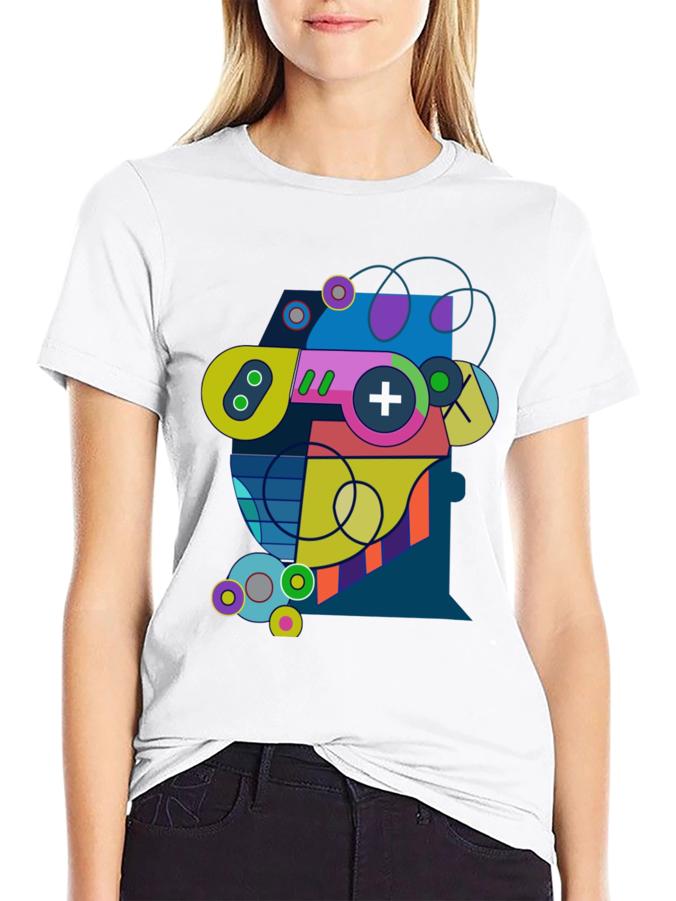 Black Abstract Geometric Game Controller Graphic Tee - Modern Gamer Style view 9