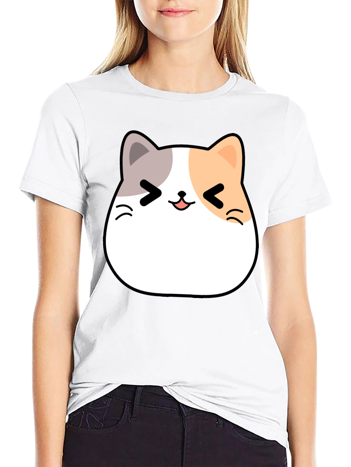 Black Kawaii Cat Graphic T-Shirt - Unisex Black Tee view 9