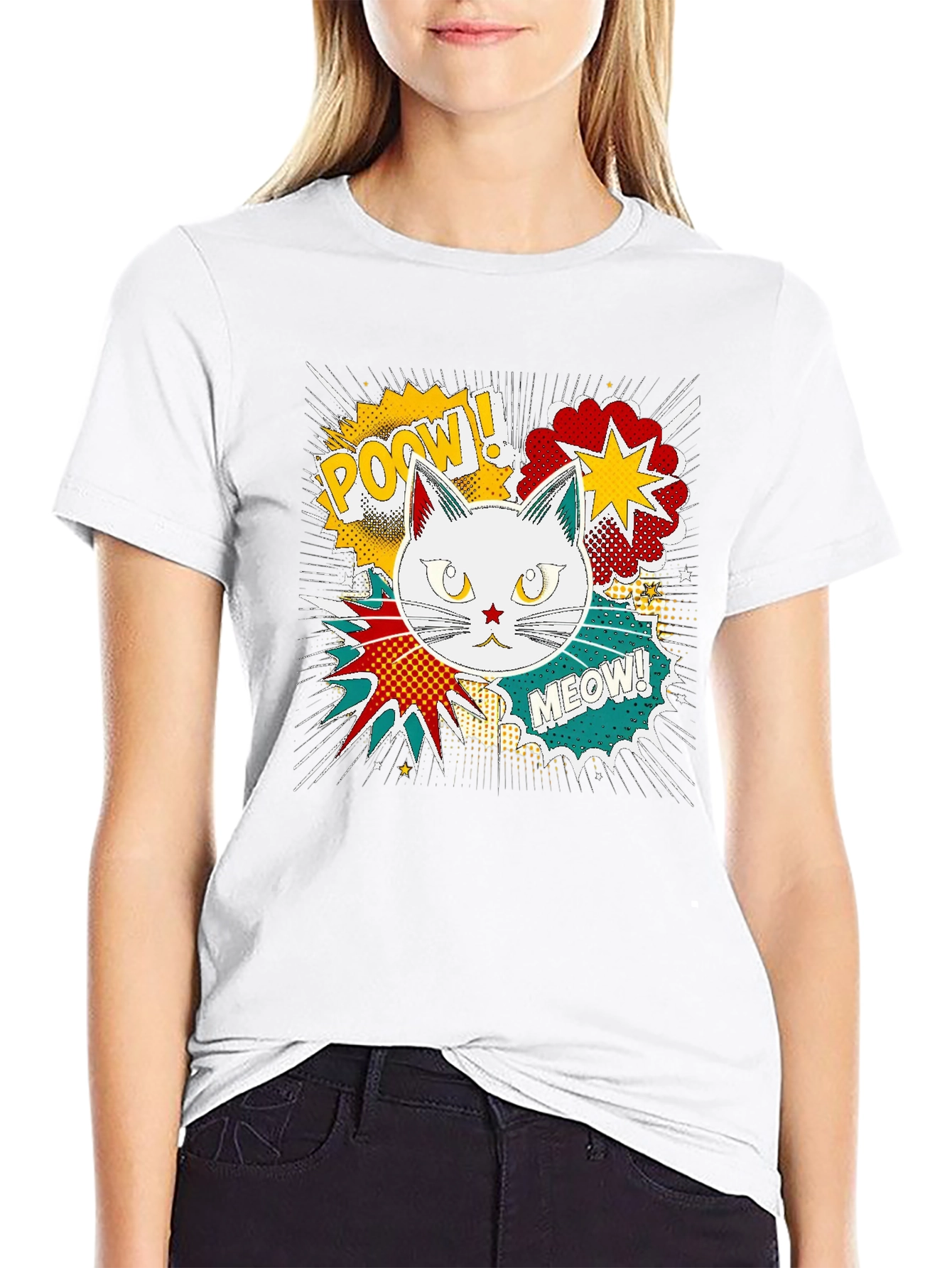Black Comic Cat T-Shirt - Pow! Meow! view 9