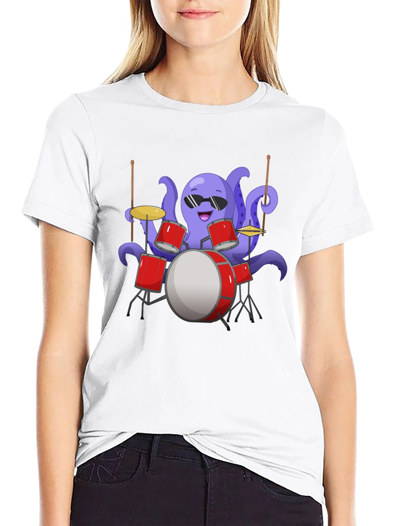 Black Octopus Drummer Graphic Tee - Unique Design view 9